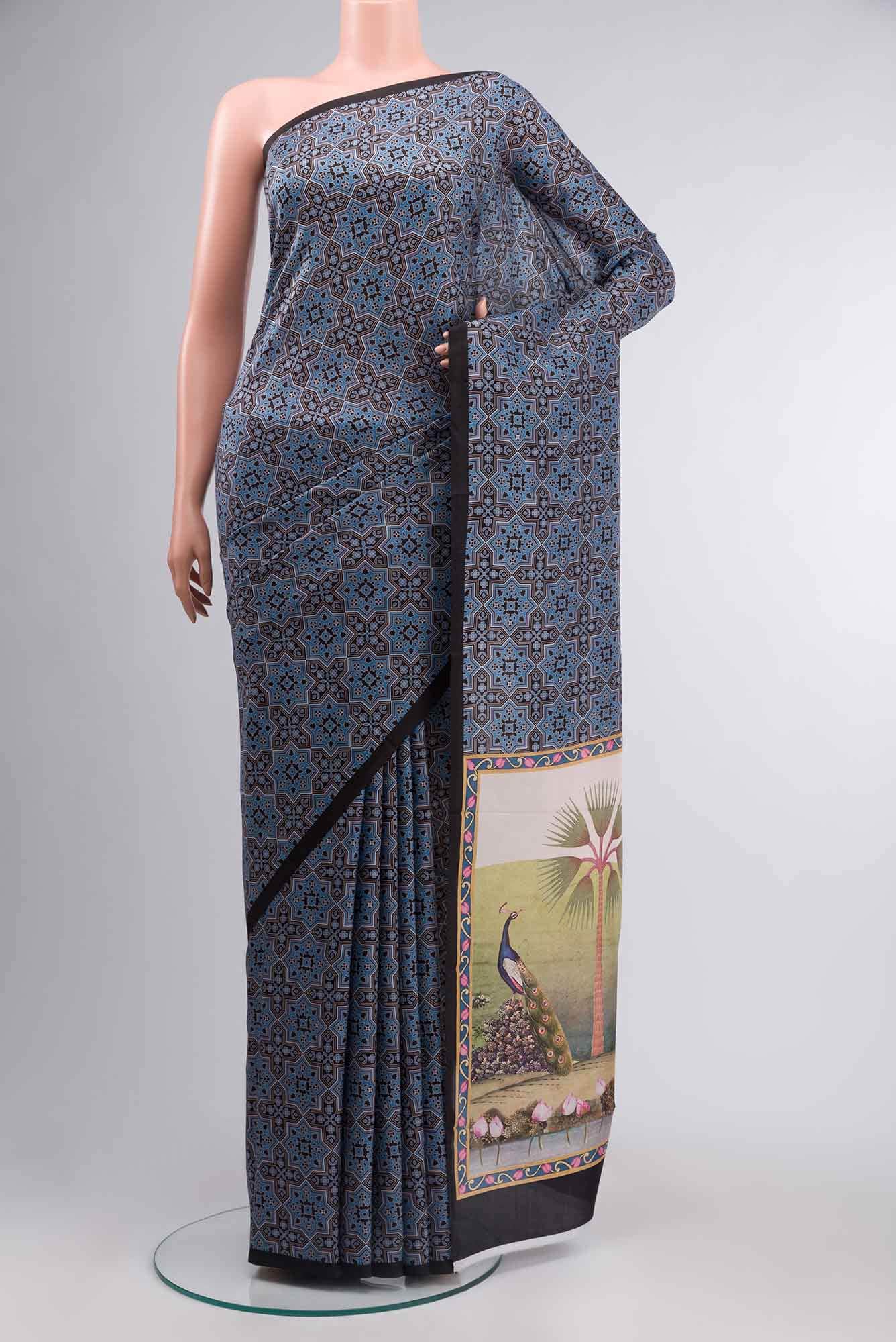Black Printed Silk Saree
