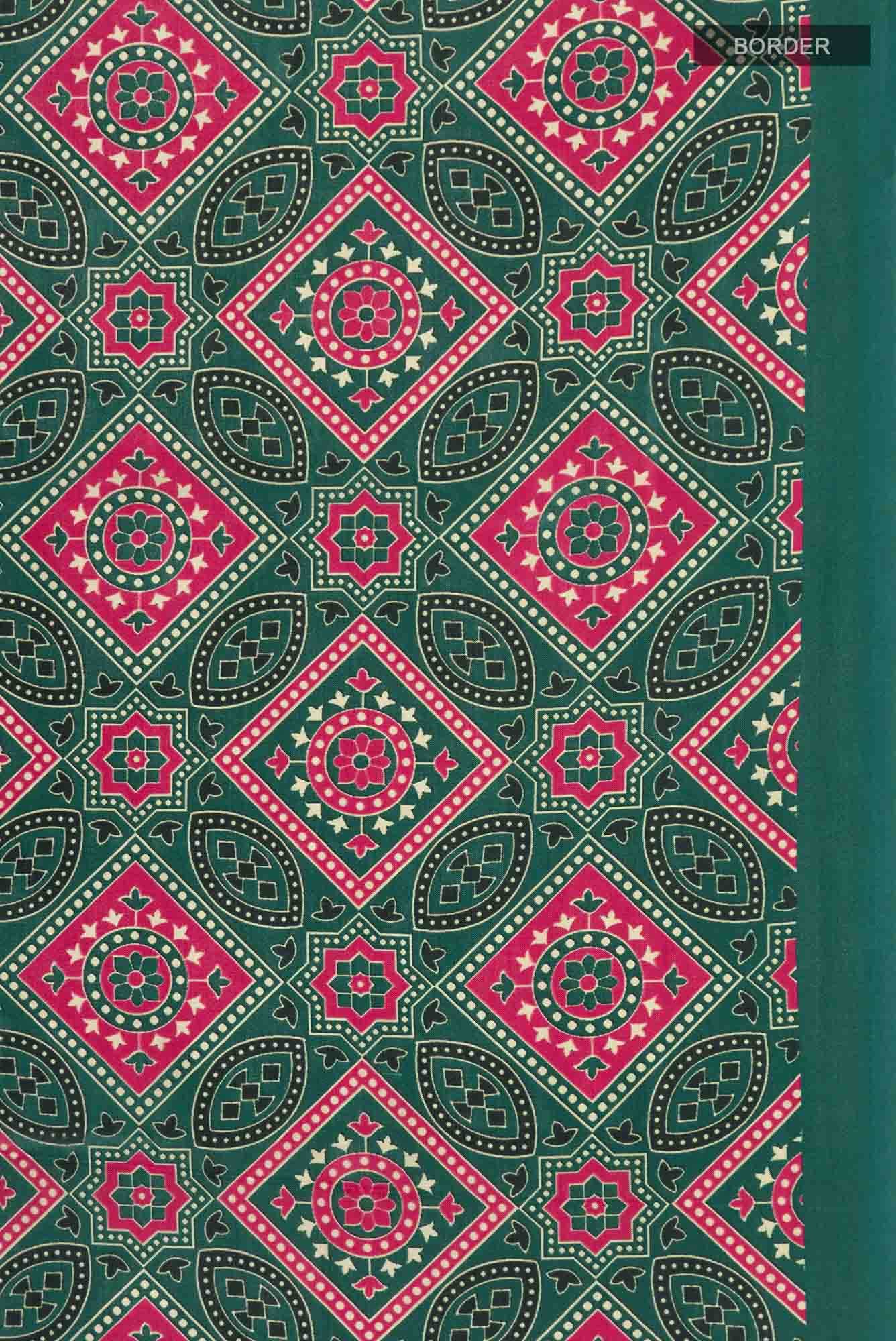 Green Printed Silk Saree