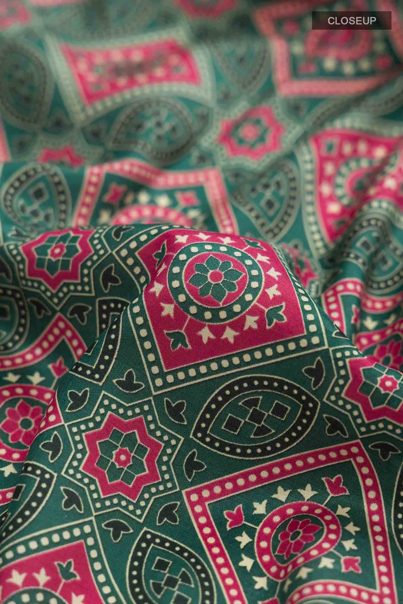 Green Printed Silk Saree