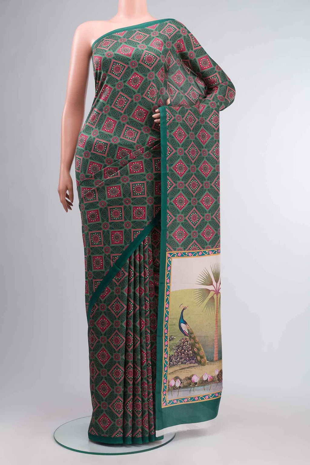 Green Printed Silk Saree