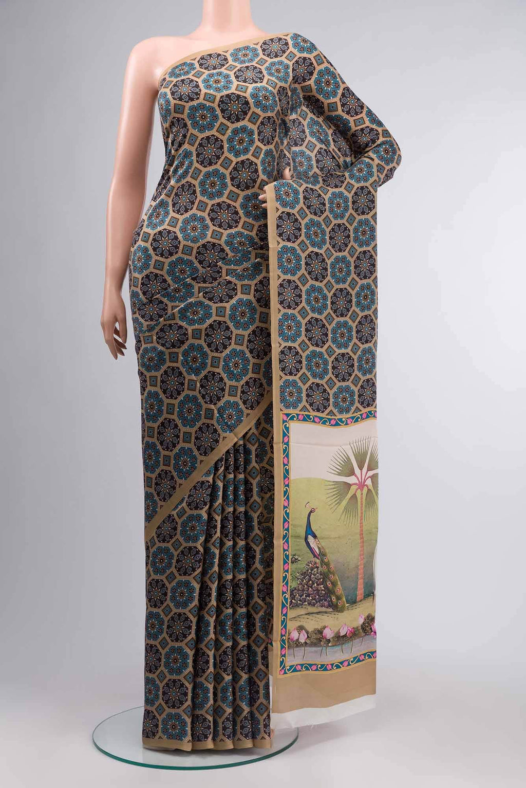 Green Printed Silk Saree