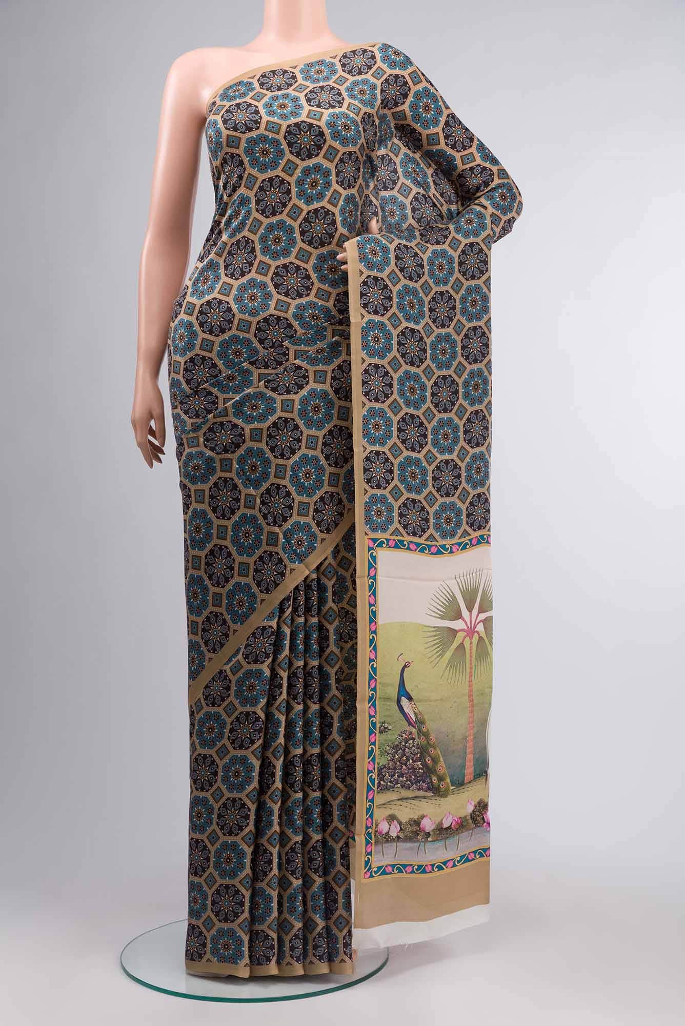 Green Printed Silk Saree