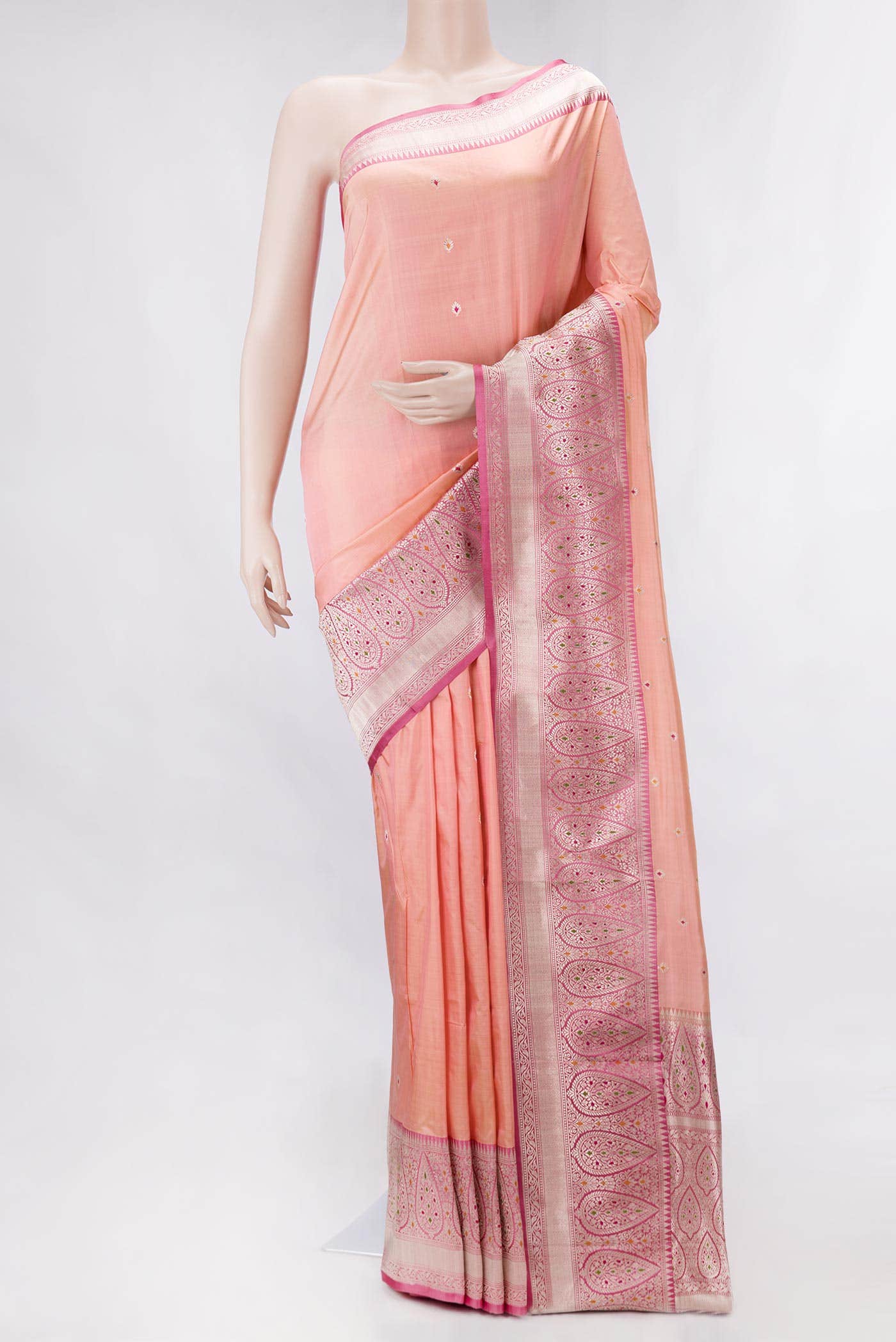 Golden Peach Dual Tone Banarasi Silk Saree