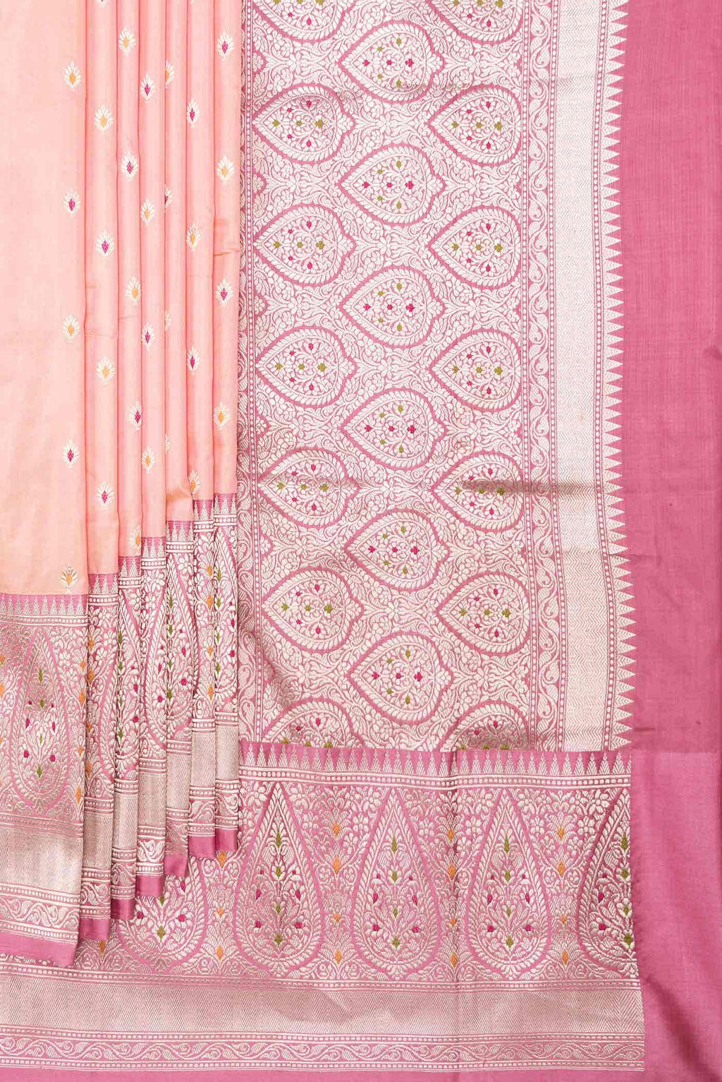 Golden Peach Dual Tone Banarasi Silk Saree