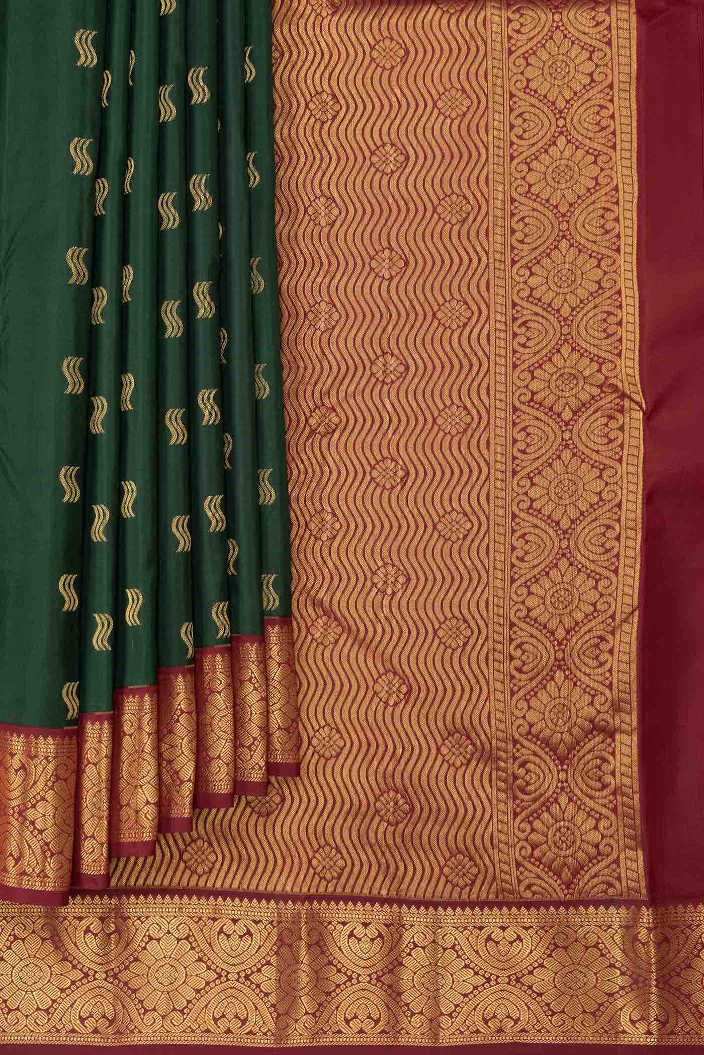 Bottle Green Dual Tone Kanchipuram Silk Saree
