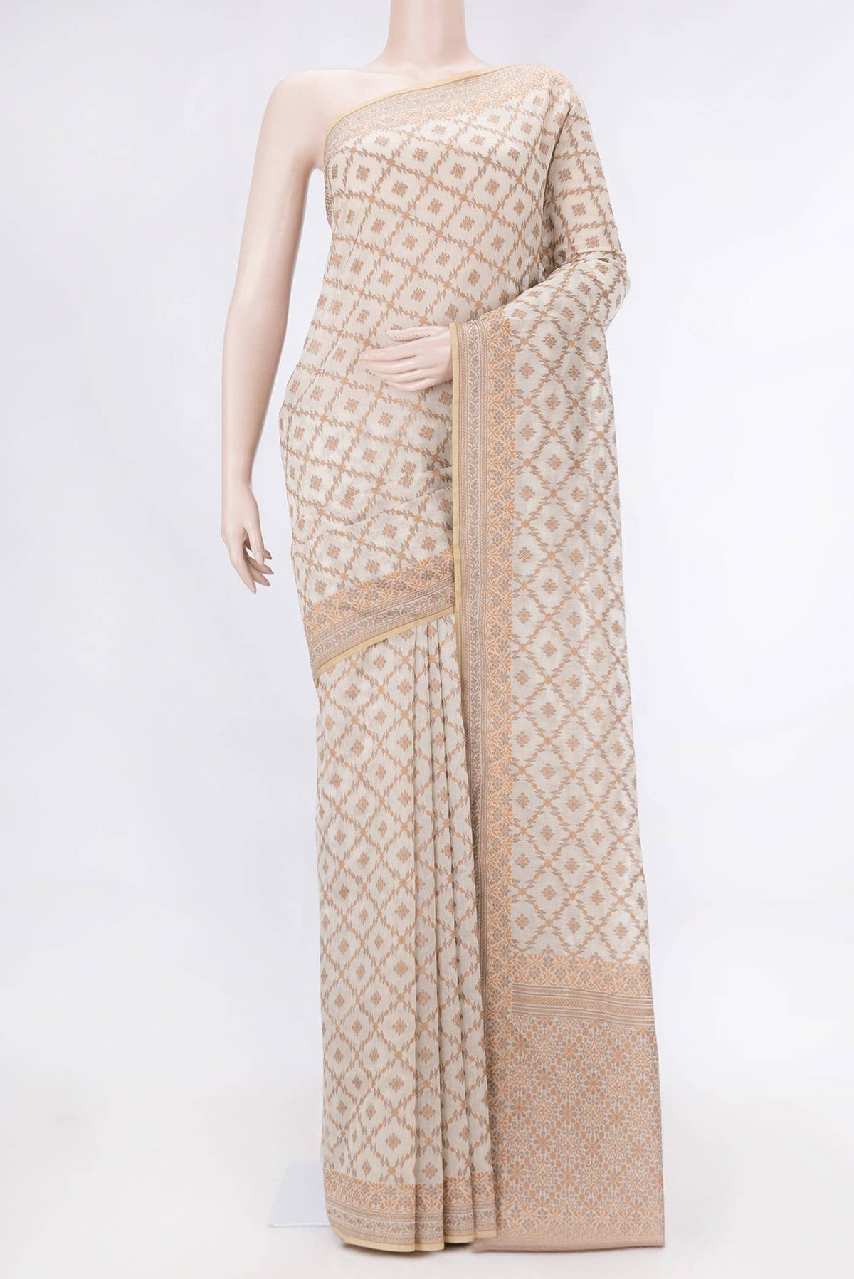 Cream Banarasi Silk Cotton Saree