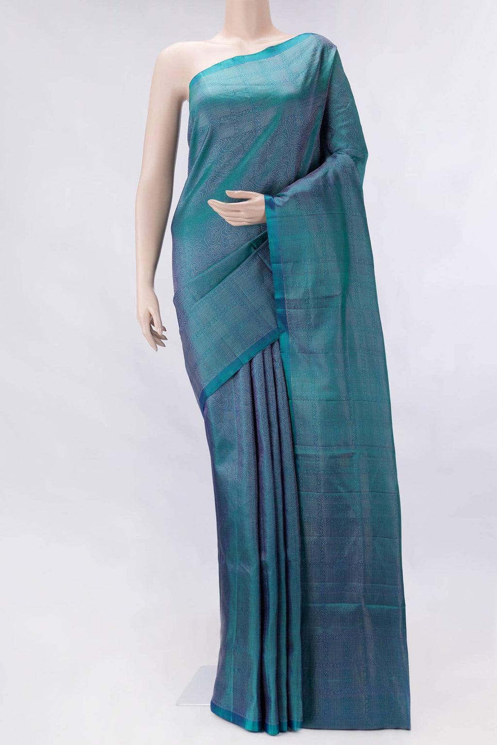 Peacock Blue Dual Tone Soft Silk Saree