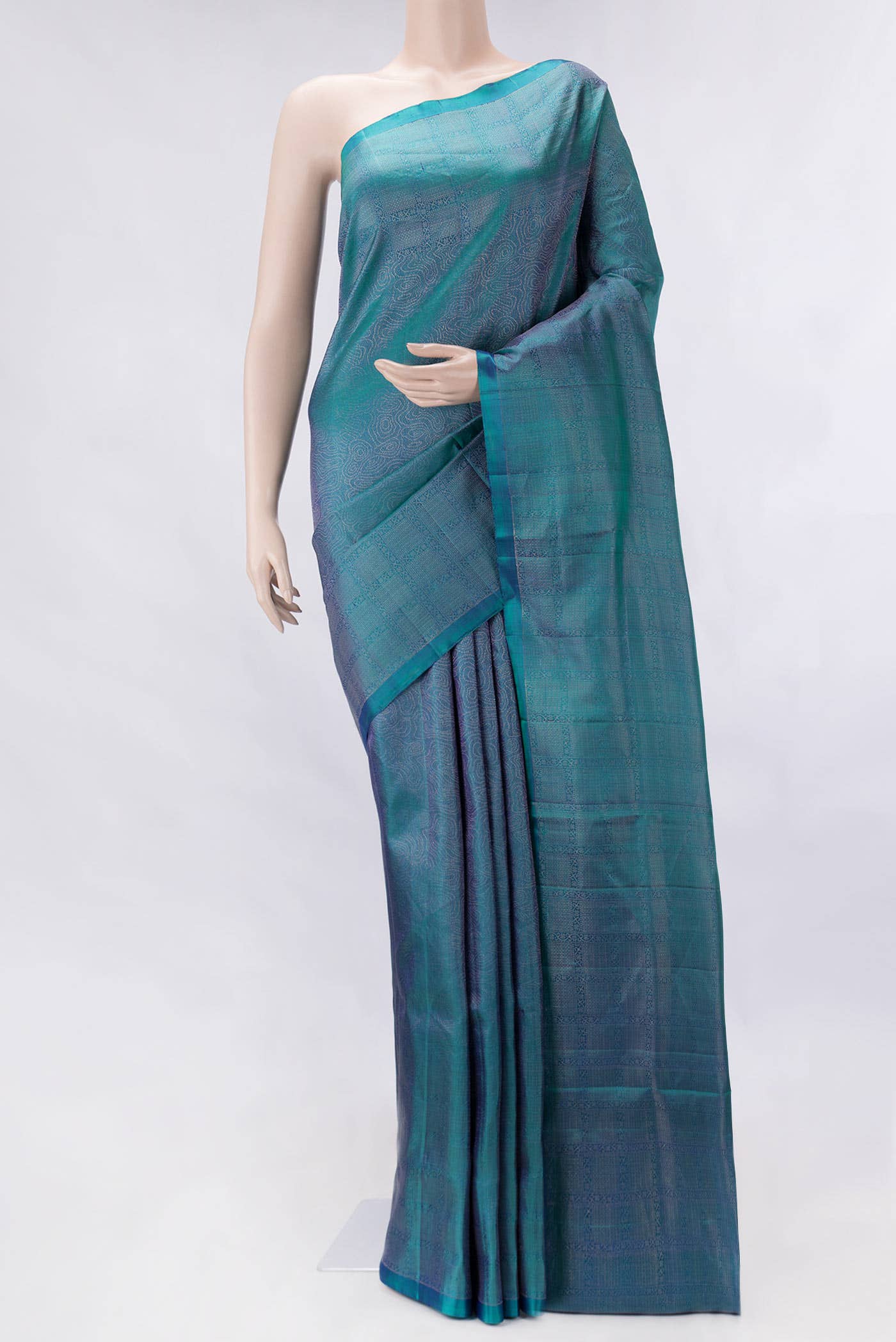 Peacock Blue Dual Tone Soft Silk Saree