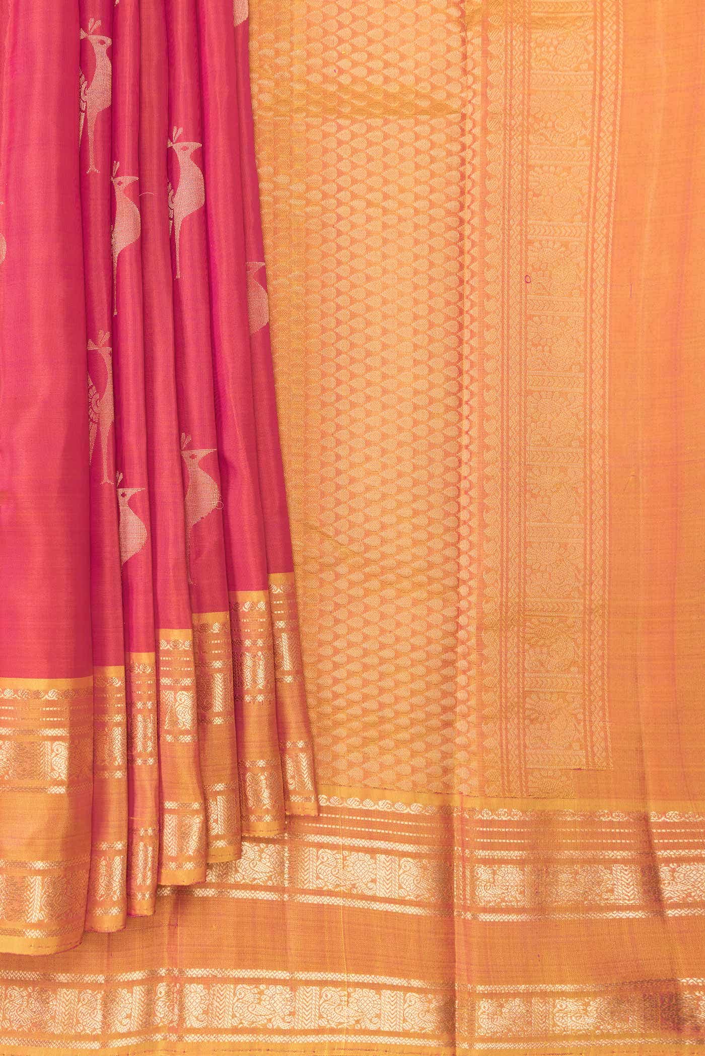 Dark Pink Dual Tone Kanchipuram Silk Saree