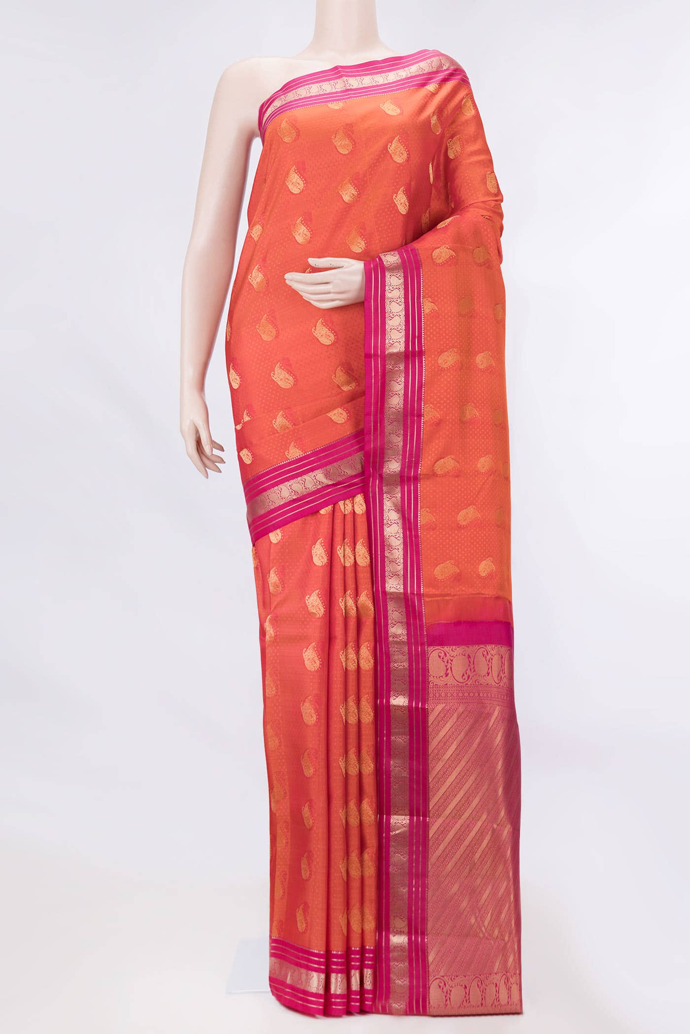 Orange Dual Tone Kanchipuram Silk Saree