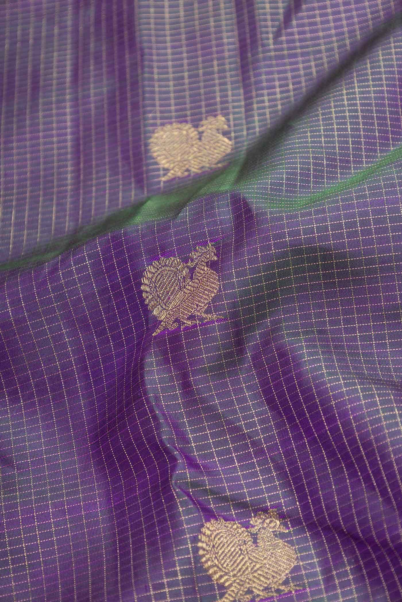 Pure Silk Pure Zari Peacock Blue Dual Tone Kanchipuram Saree