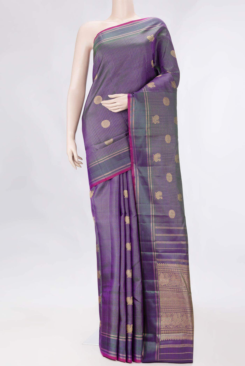 Pure Silk Pure Zari Peacock Blue Dual Tone Kanchipuram Saree