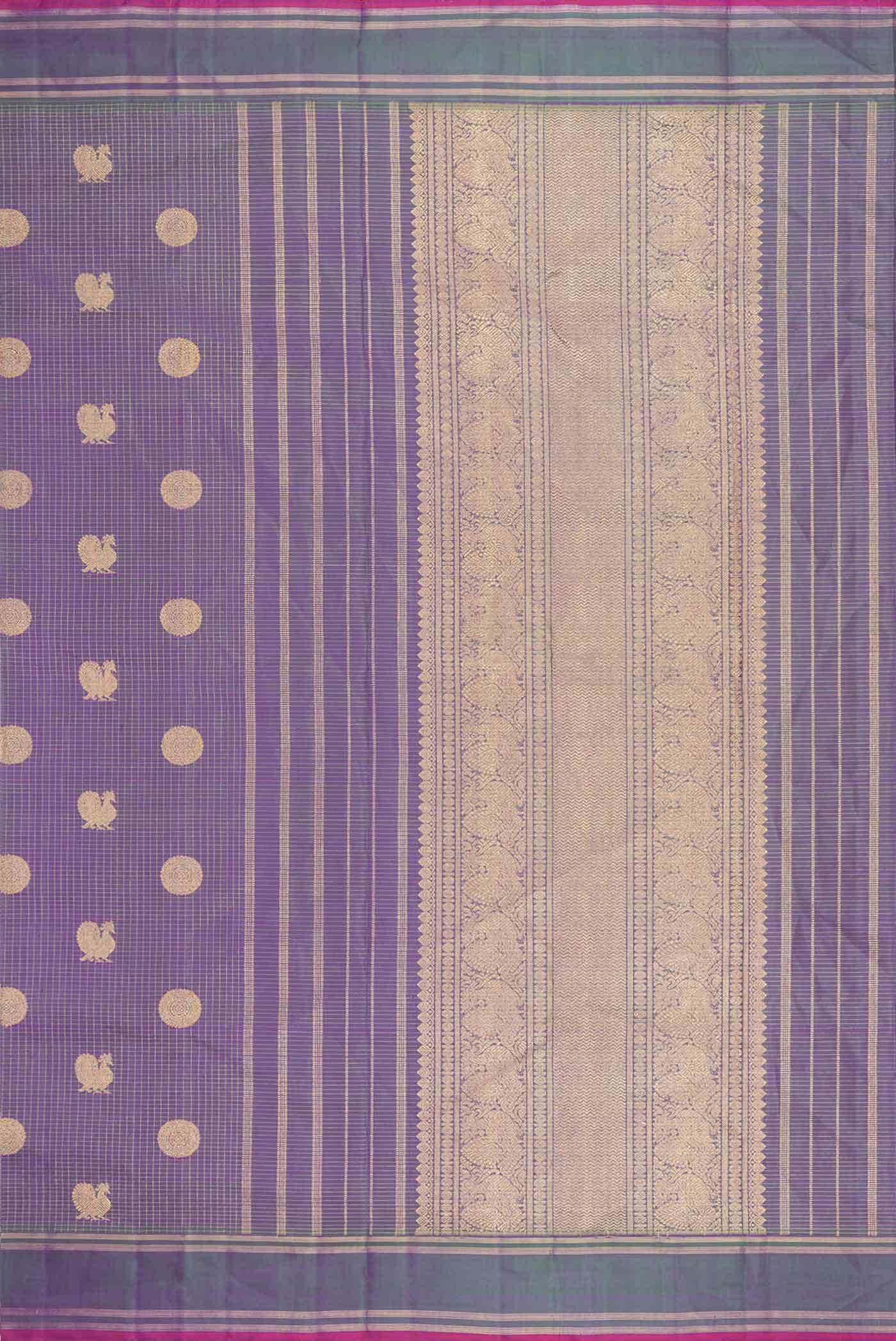 Pure Silk Pure Zari Peacock Blue Dual Tone Kanchipuram Saree