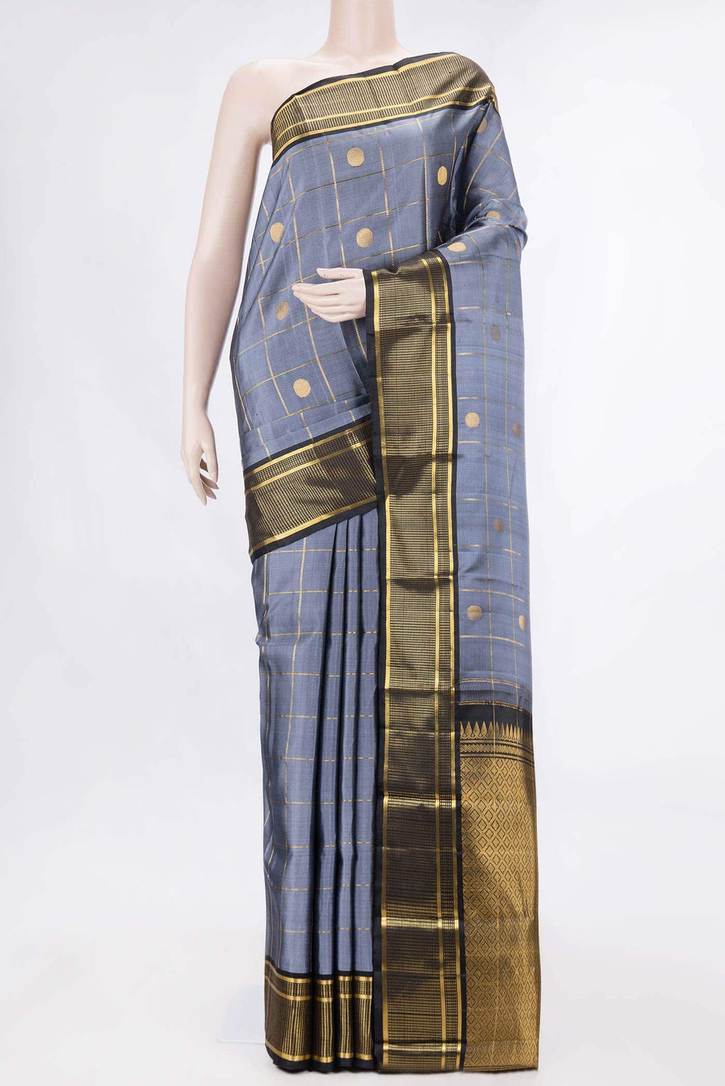Pure Silk Pure Zari Grey Dual Tone Kanchipuram Saree