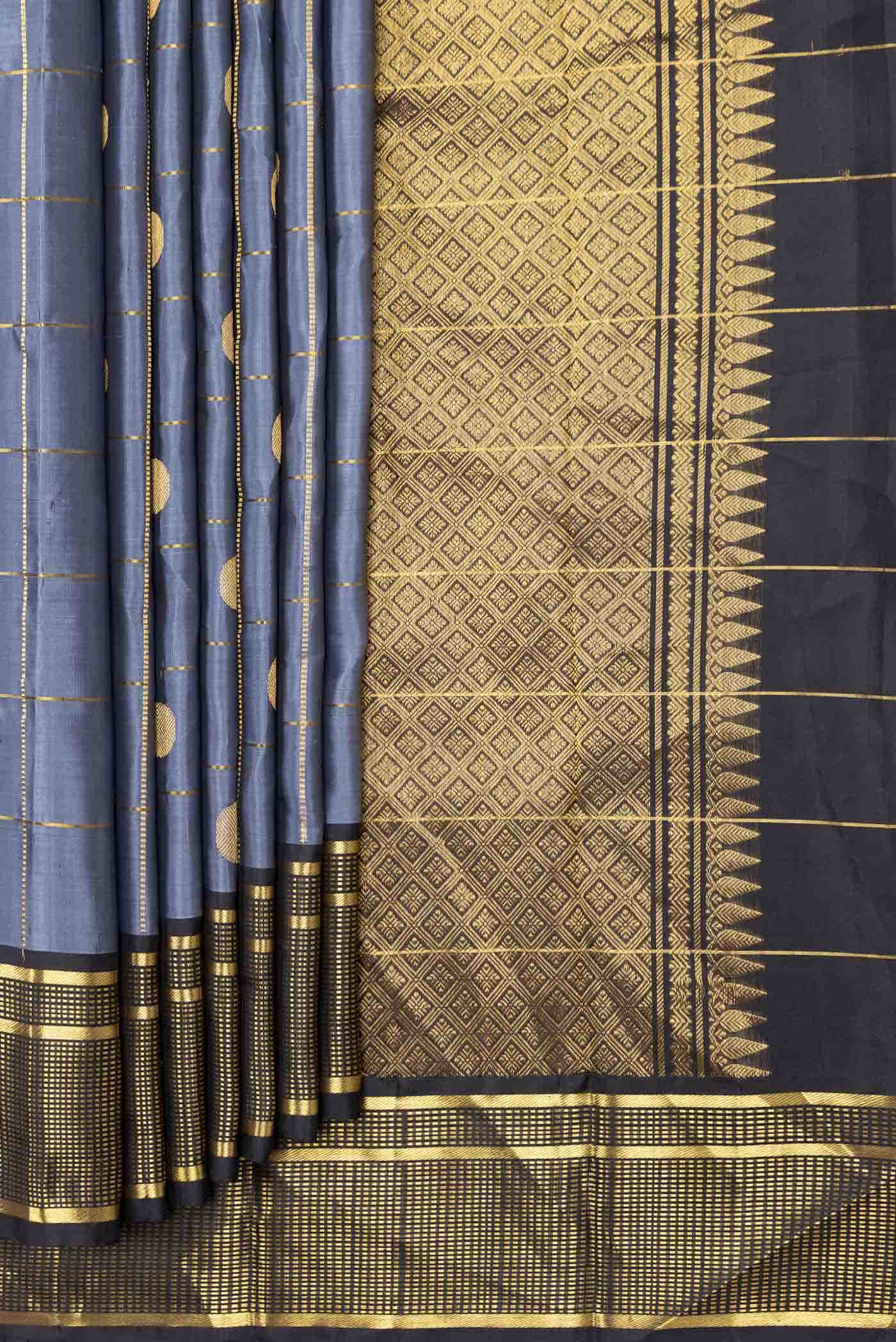 Pure Silk Pure Zari Grey Dual Tone Kanchipuram Saree