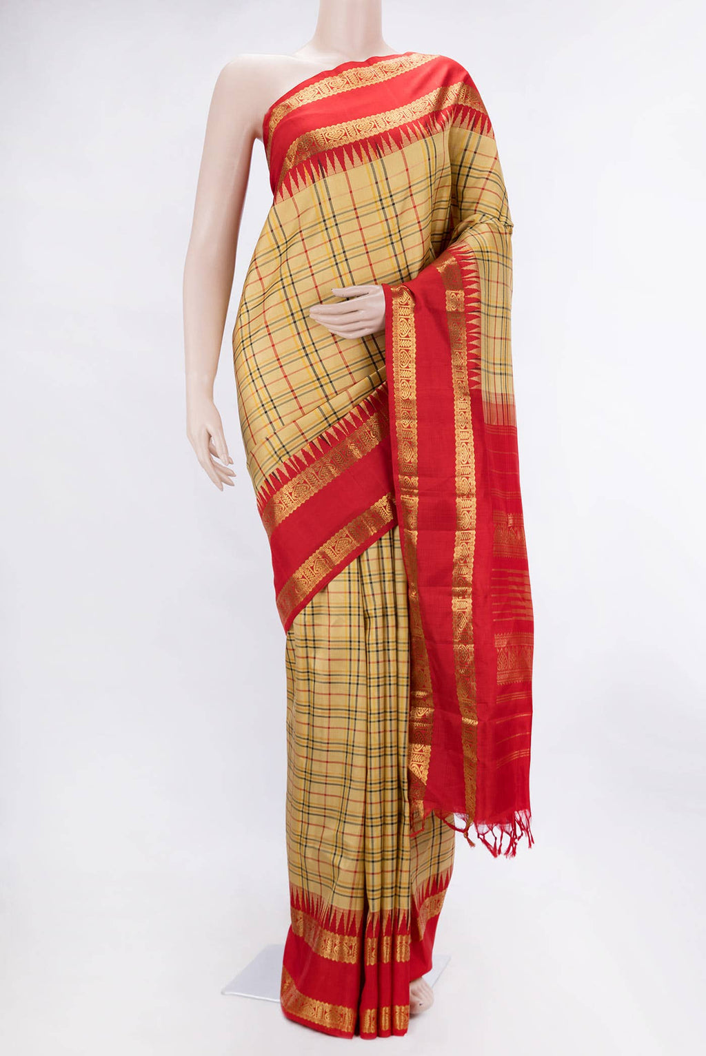 Pure Silk Pure Zari Sandal Dual Tone Kanchipuram Saree