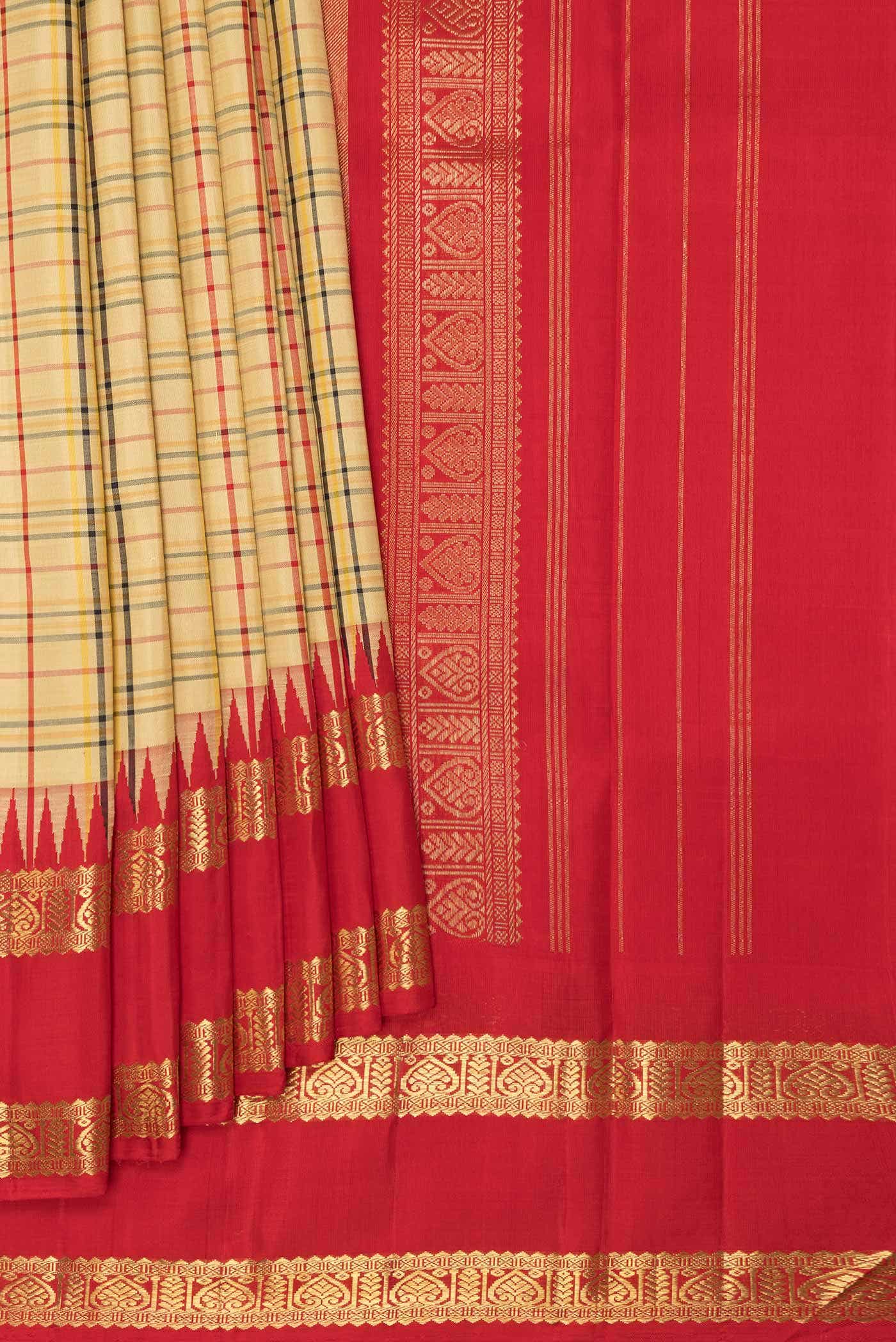 Pure Silk Pure Zari Sandal Dual Tone Kanchipuram Saree