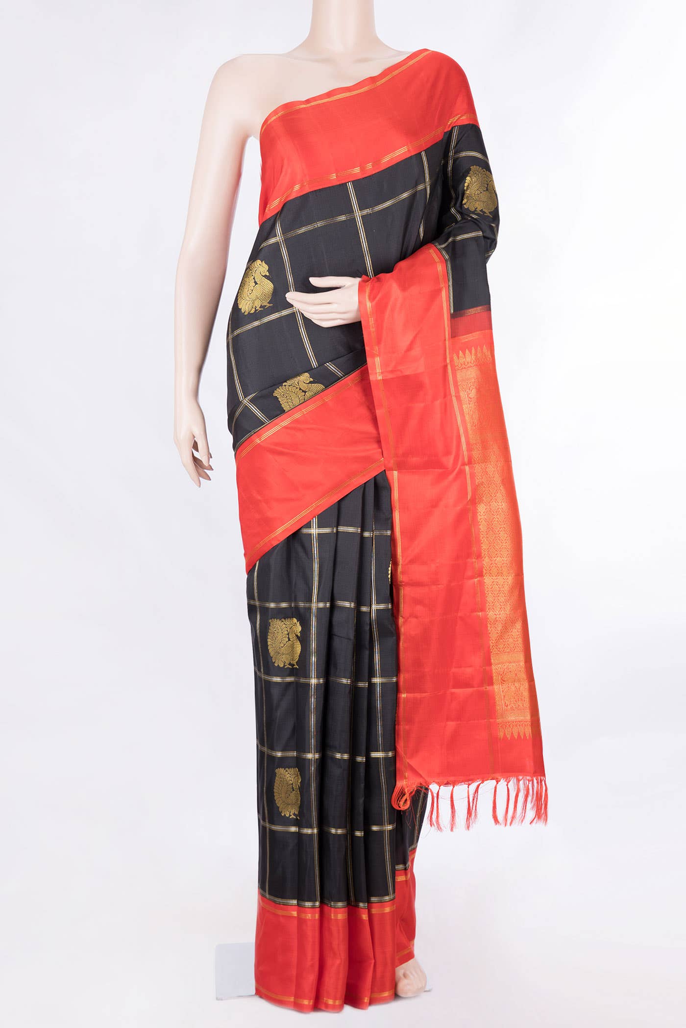 Pure Silk Pure Zari Black Dual Tone Kanchipuram Saree
