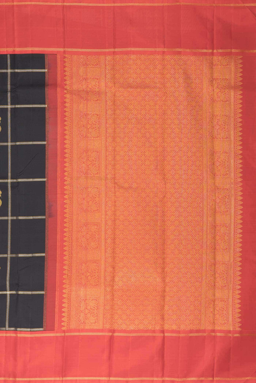 Pure Silk Pure Zari Black Dual Tone Kanchipuram Saree