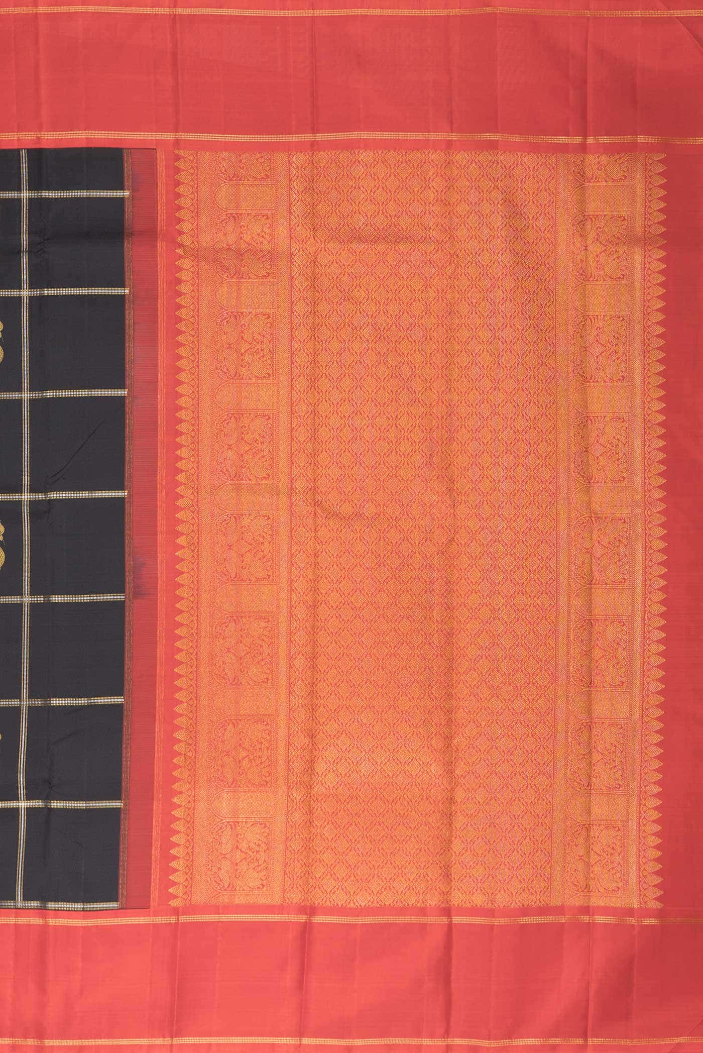 Pure Silk Pure Zari Black Dual Tone Kanchipuram Saree