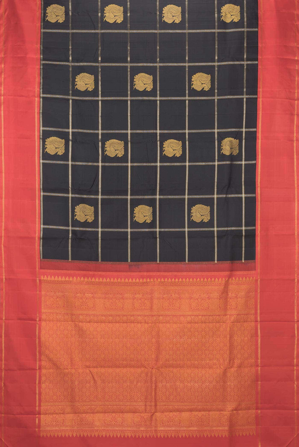 Pure Silk Pure Zari Black Dual Tone Kanchipuram Saree
