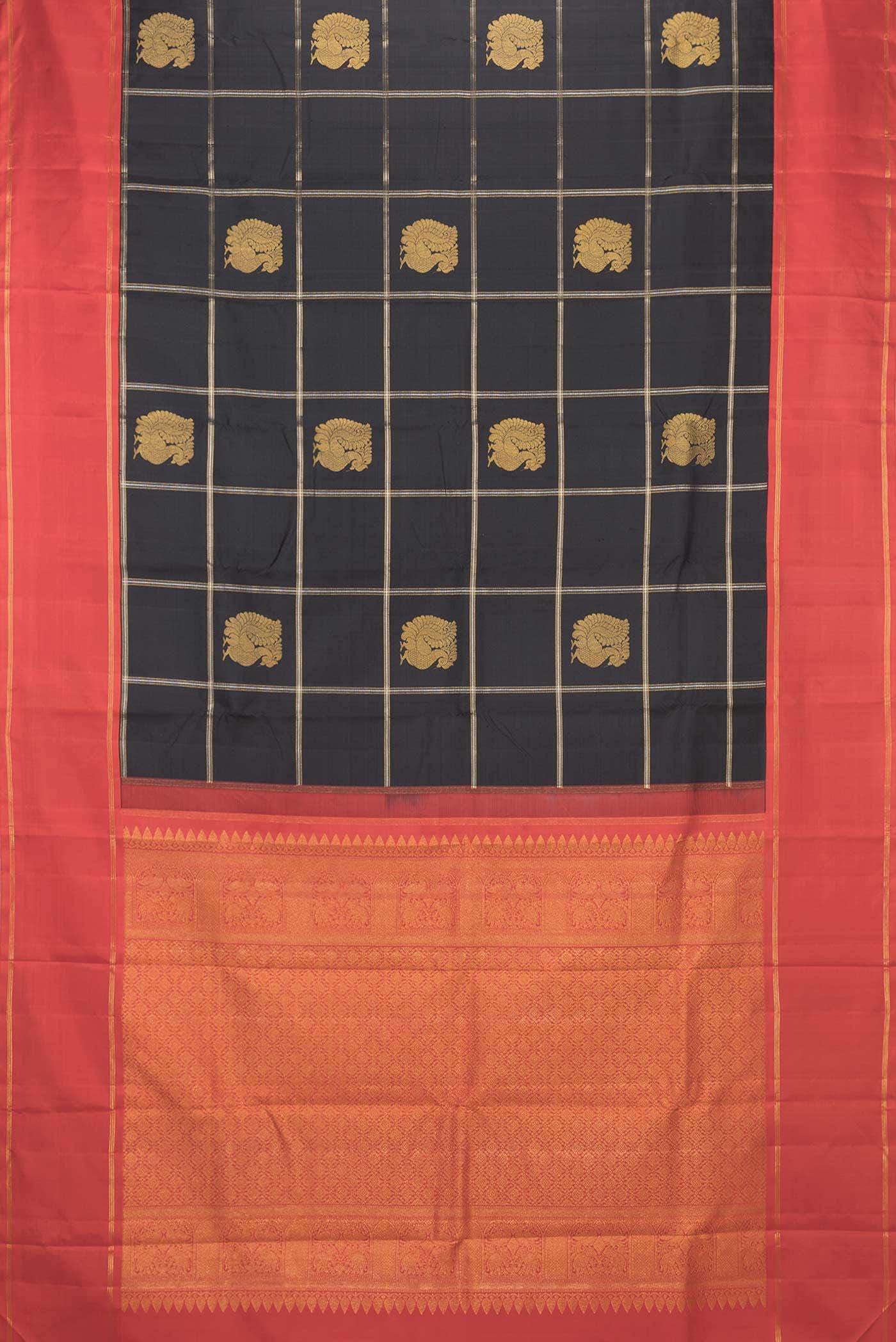 Pure Silk Pure Zari Black Dual Tone Kanchipuram Saree