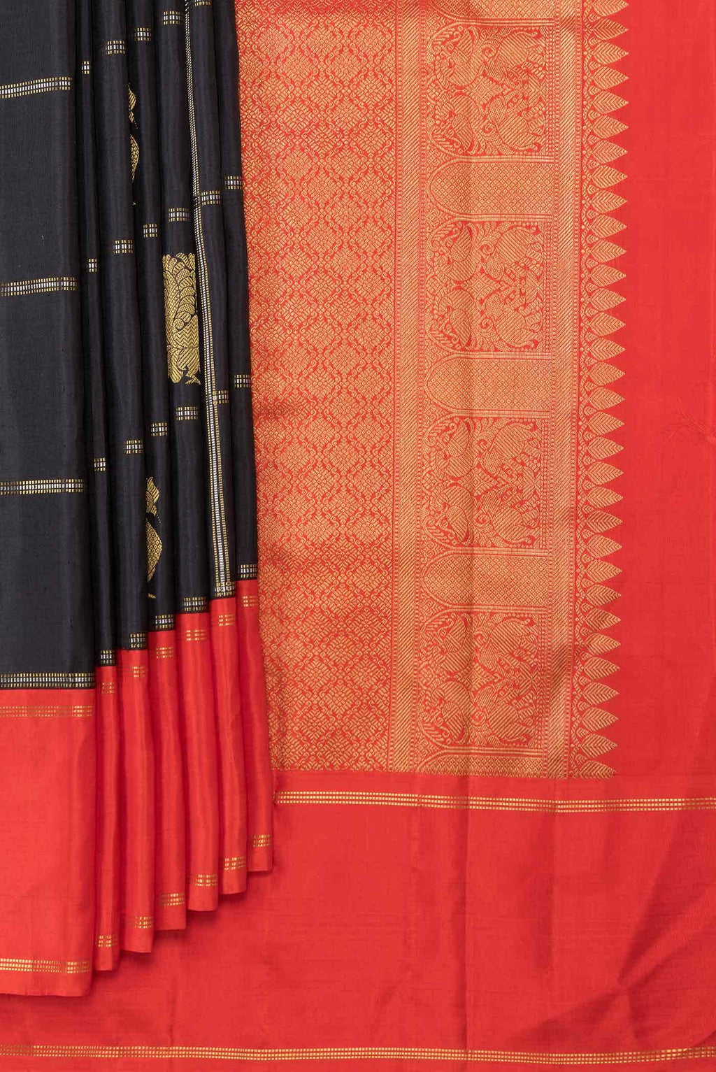 Pure Silk Pure Zari Black Dual Tone Kanchipuram Saree