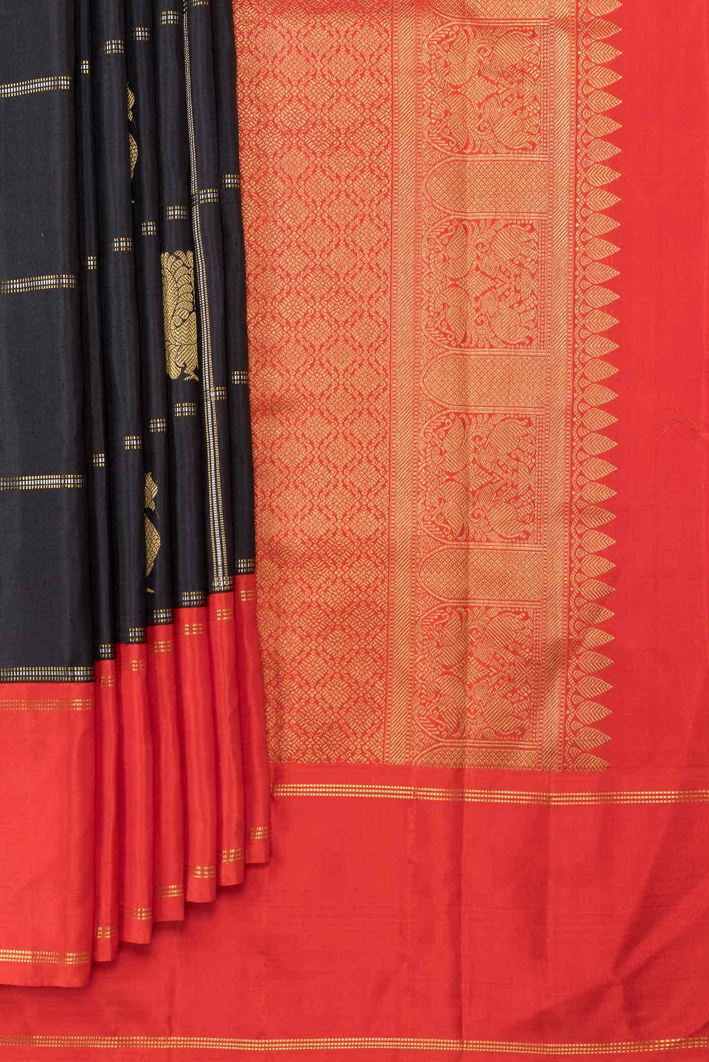 Pure Silk Pure Zari Black Dual Tone Kanchipuram Saree