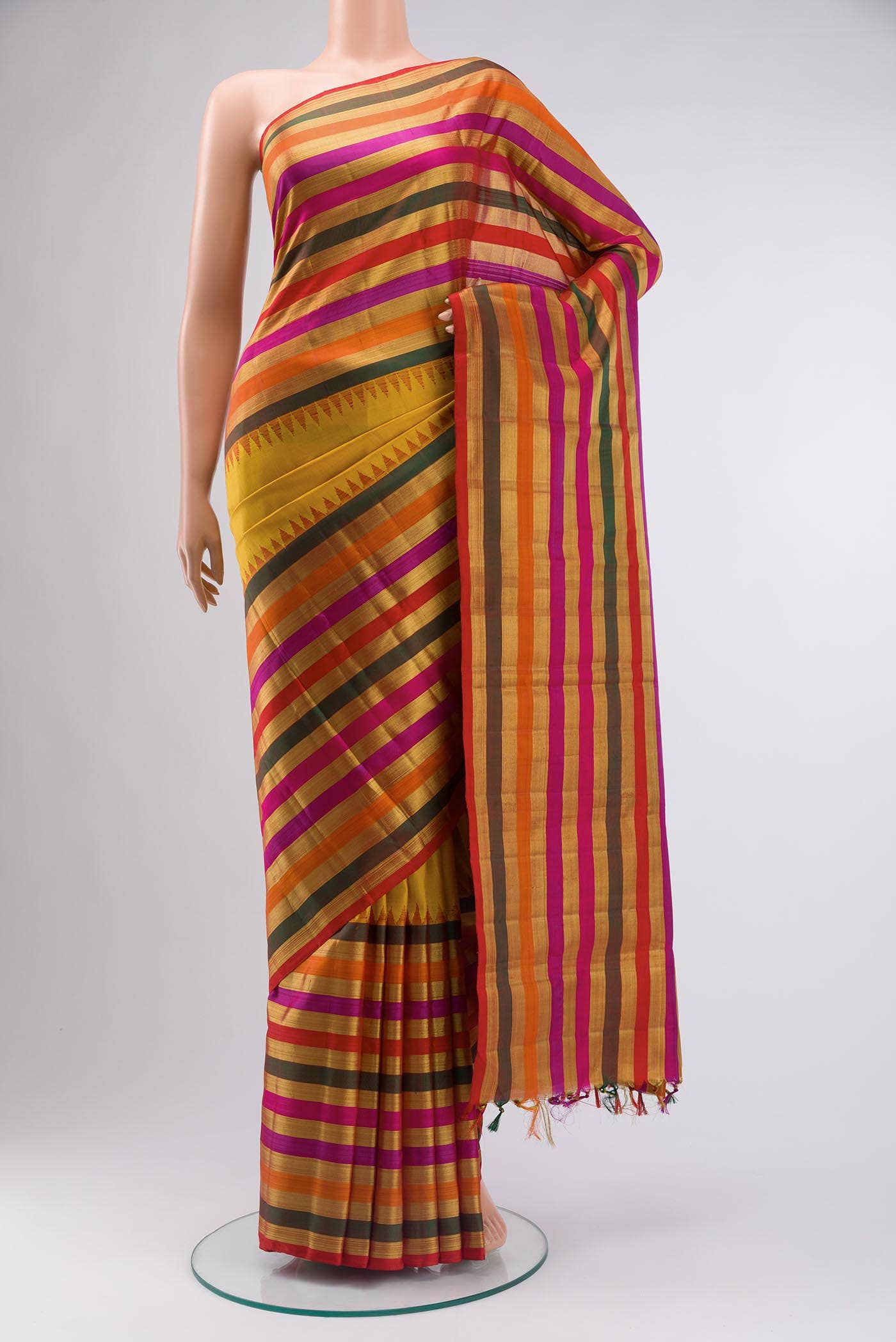 Pure Silk Pure Zari Yellow Kanchipuram Saree