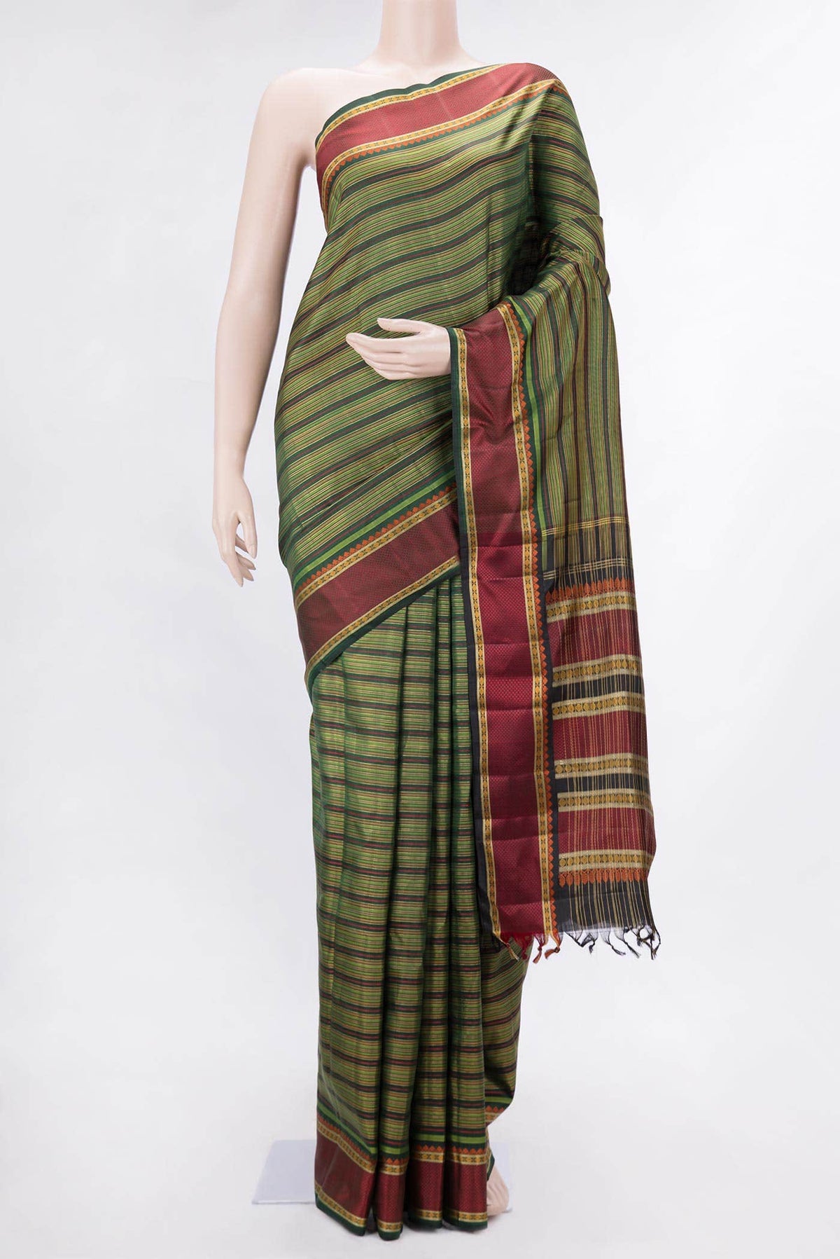 Green and Mustard Dual Tone Kanjivaram Silk Saree