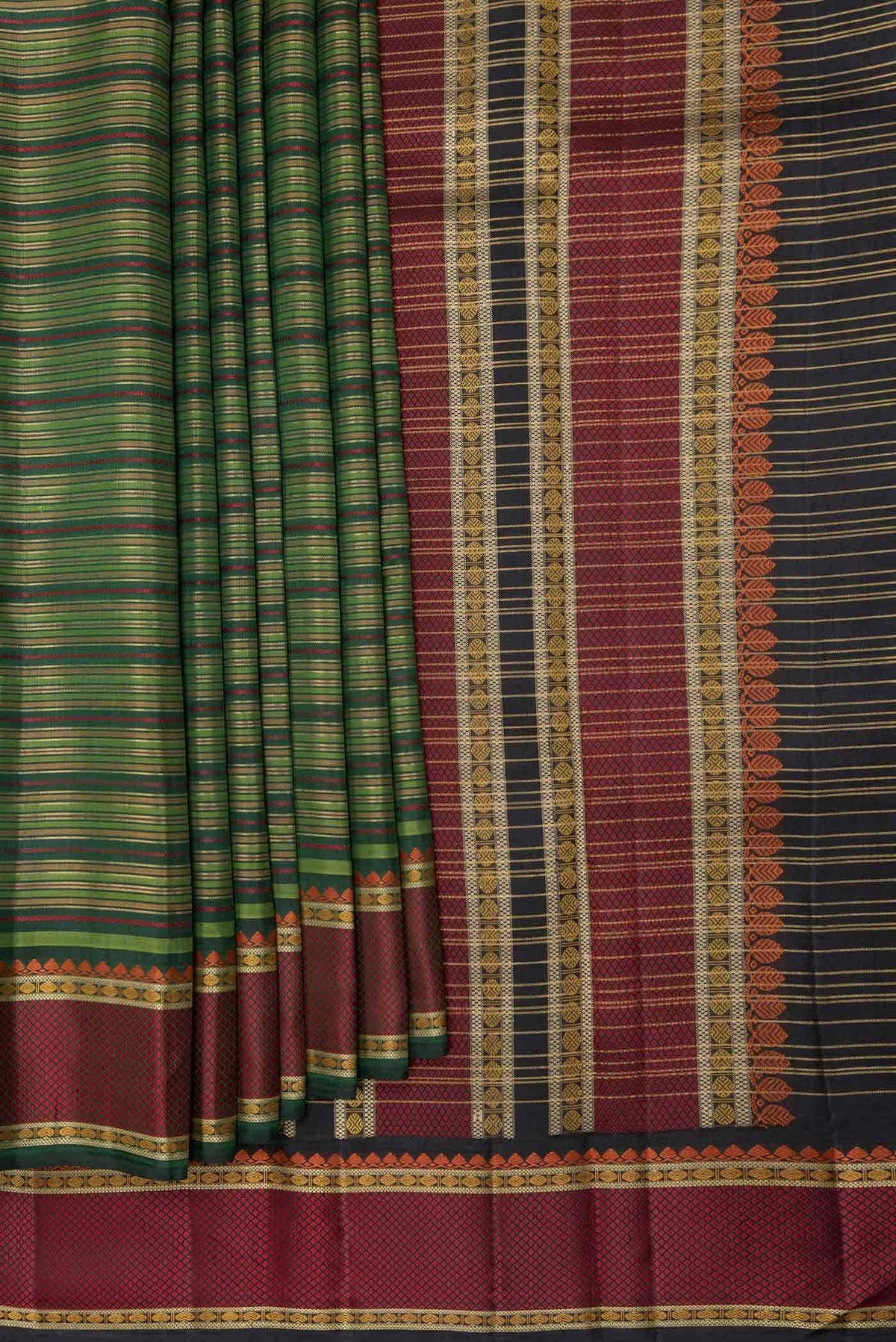 Green and Mustard Dual Tone Kanjivaram Silk Saree