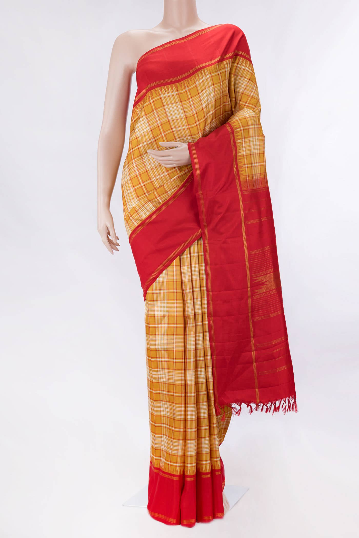 Pure Silk Pure Zari Mustard Dual Tone Kanchipuram Saree