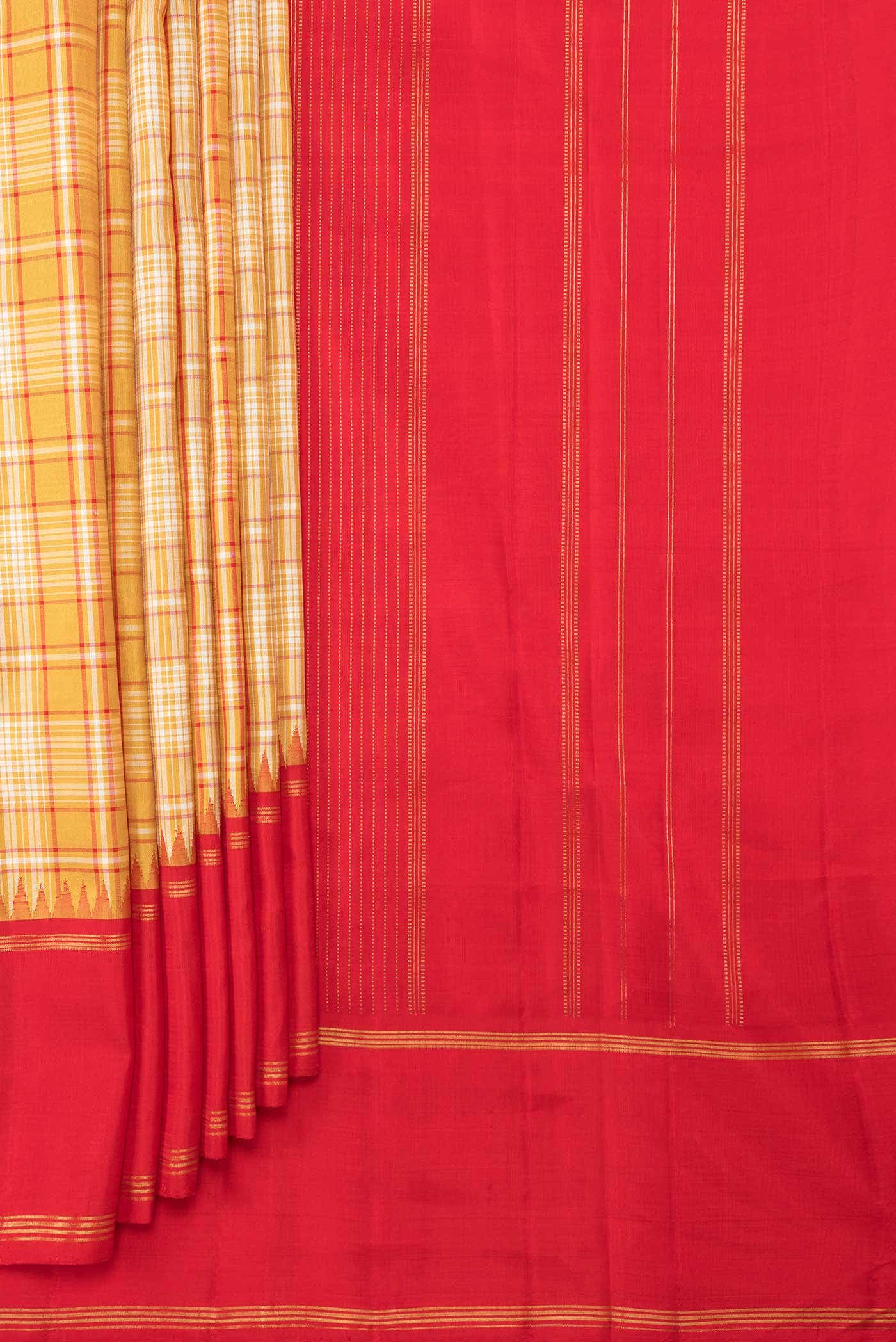 Pure Silk Pure Zari Mustard Dual Tone Kanchipuram Saree
