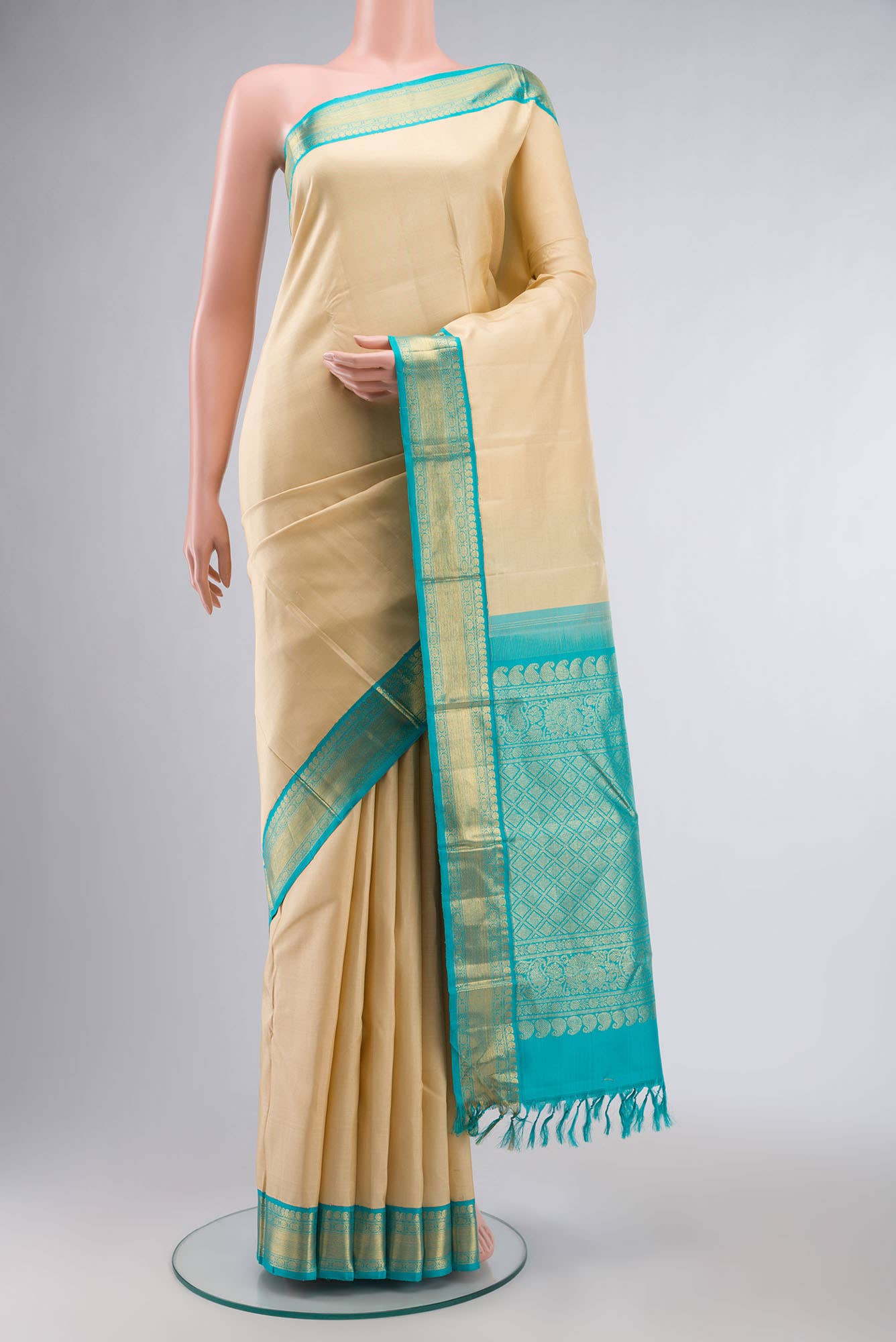 Beige Kanchipuram Silk Saree