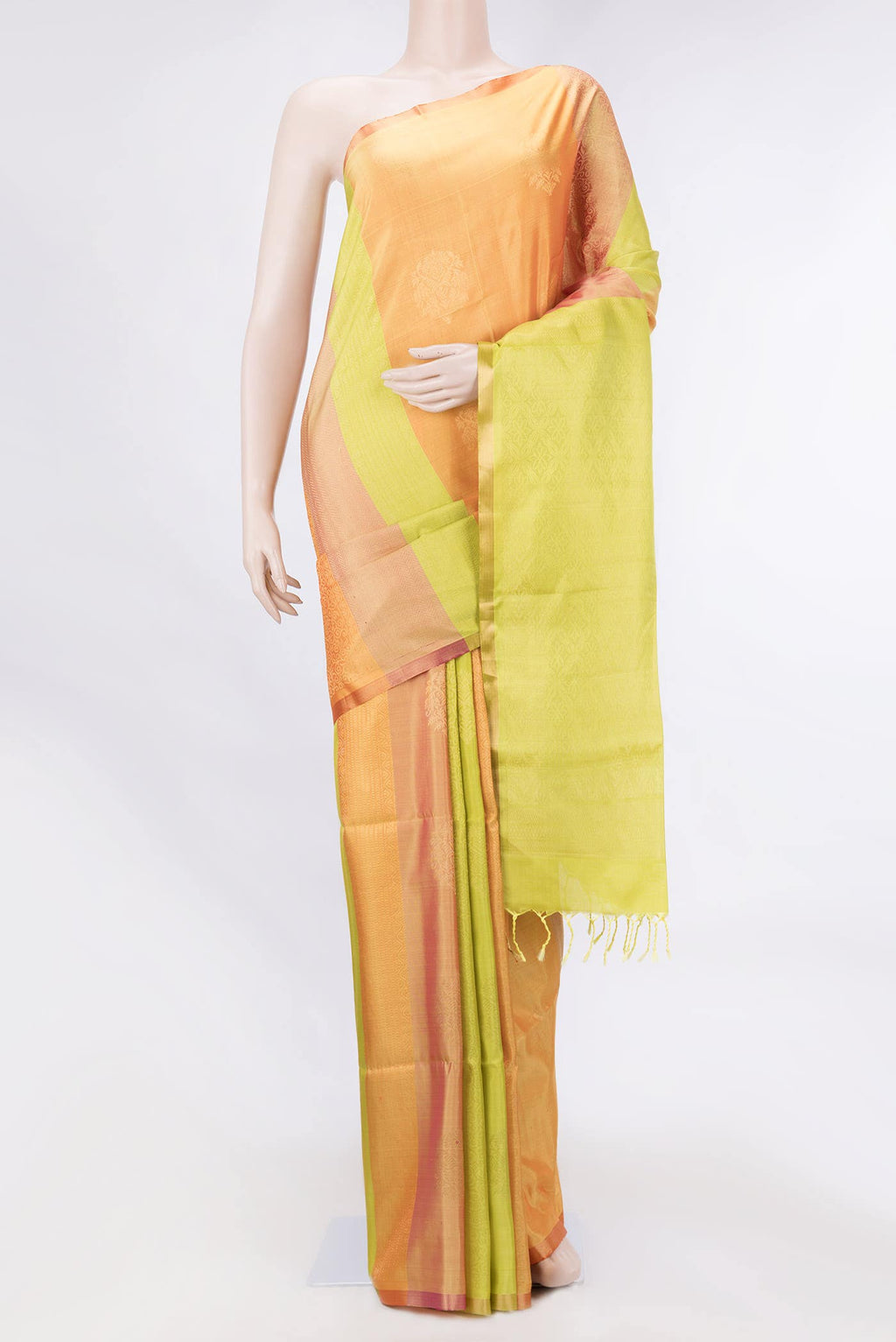 Pinkish Yellow Dual Tone Soft Silk Saree