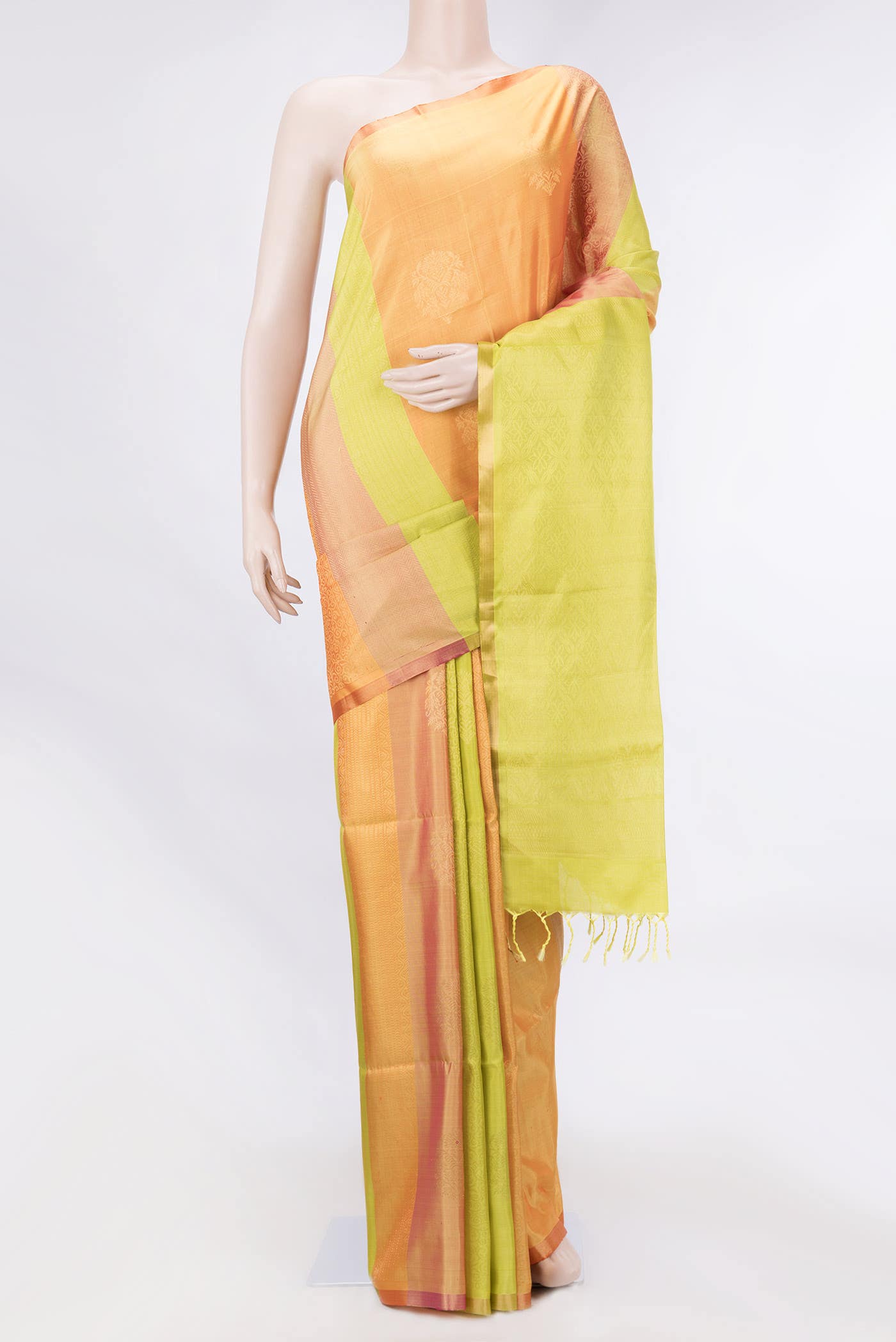 Pinkish Yellow Dual Tone Soft Silk Saree