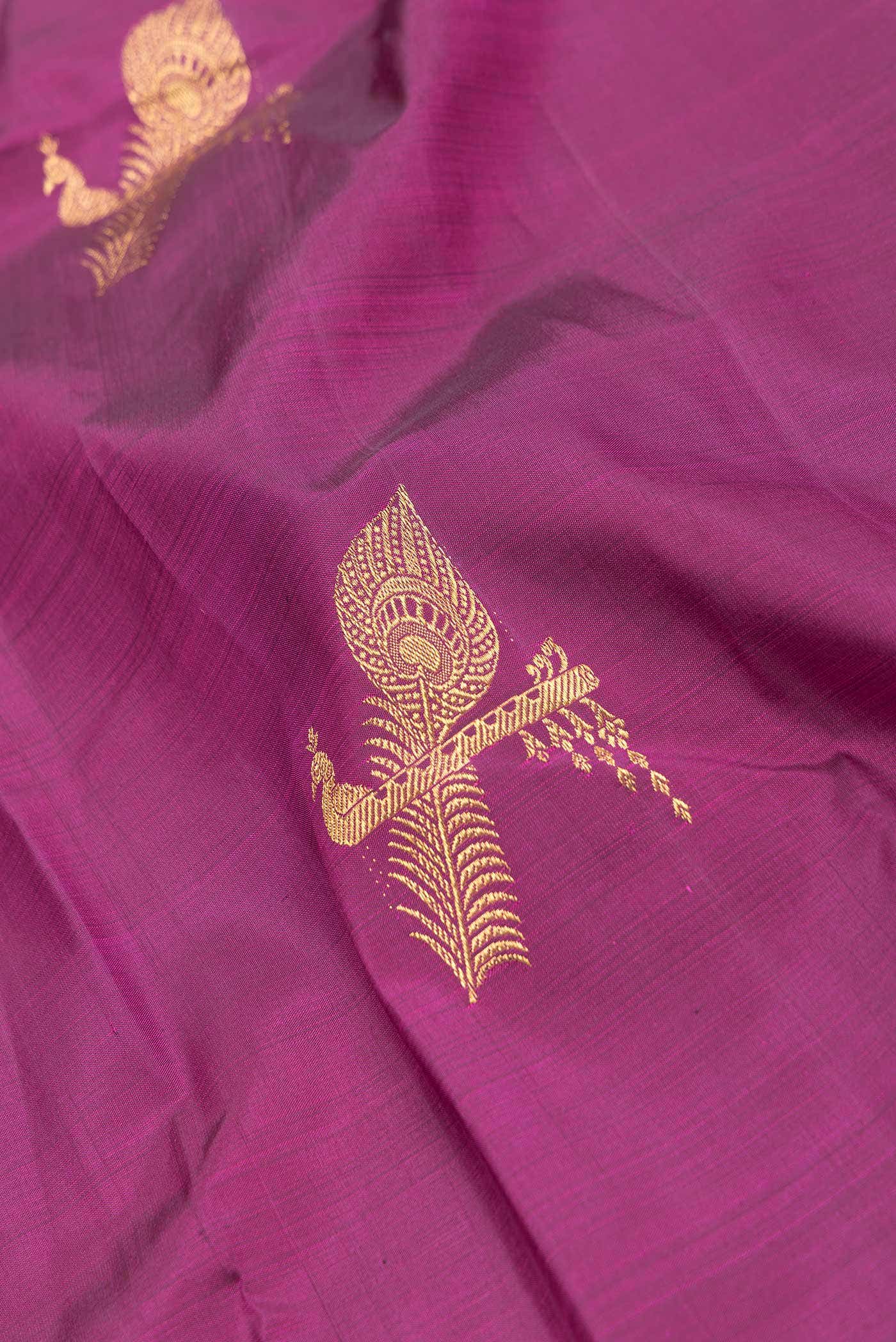 Pure Silk Pure Zari Magenta Dual Tone Kanchipuram Saree