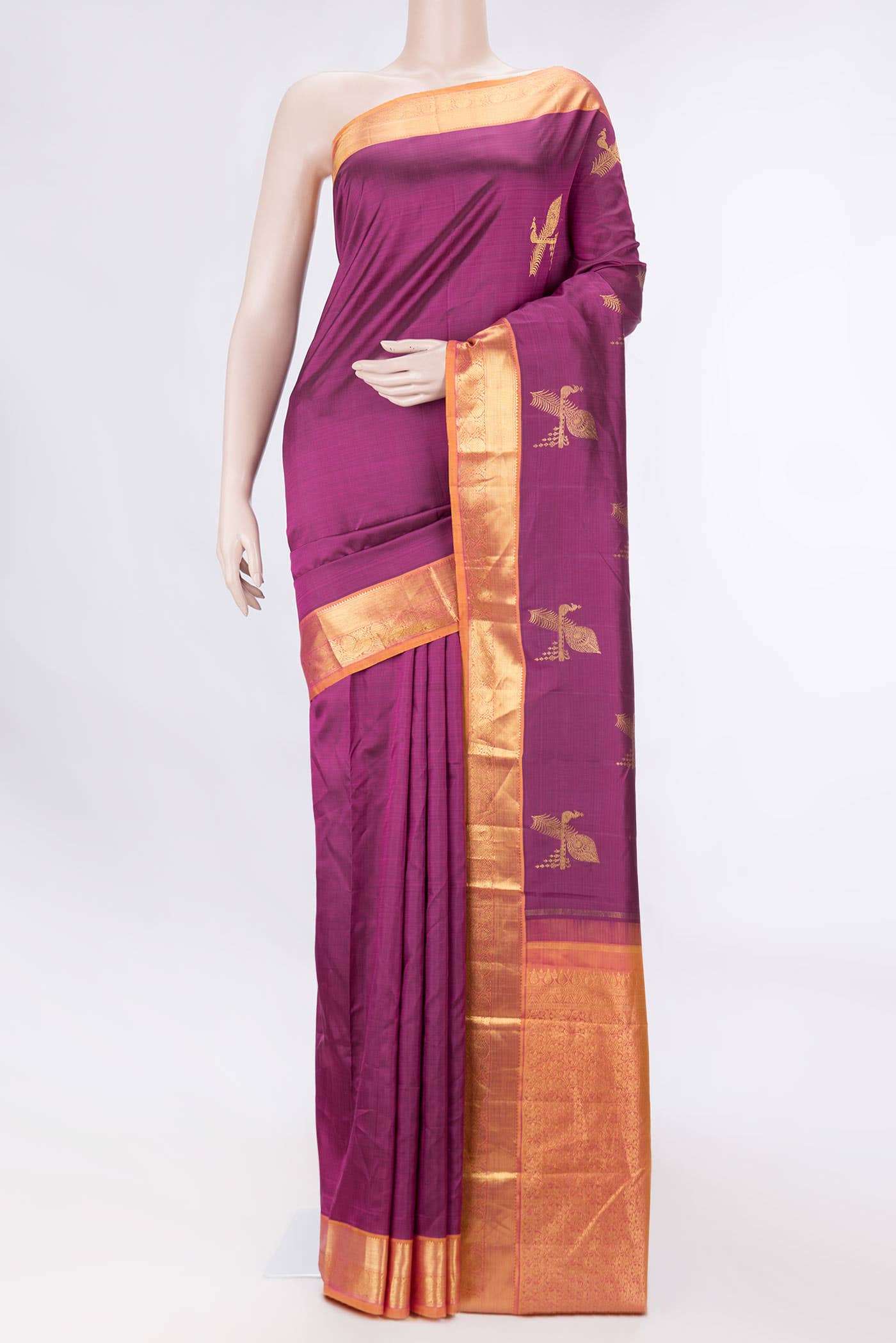 Pure Silk Pure Zari Magenta Dual Tone Kanchipuram Saree