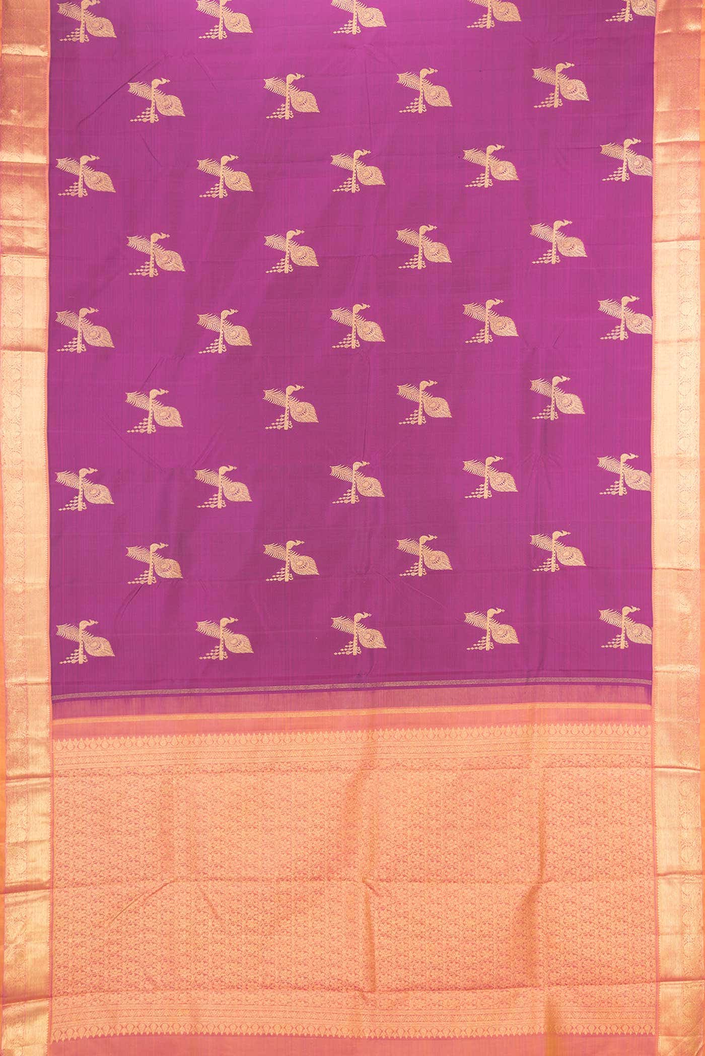 Pure Silk Pure Zari Magenta Dual Tone Kanchipuram Saree