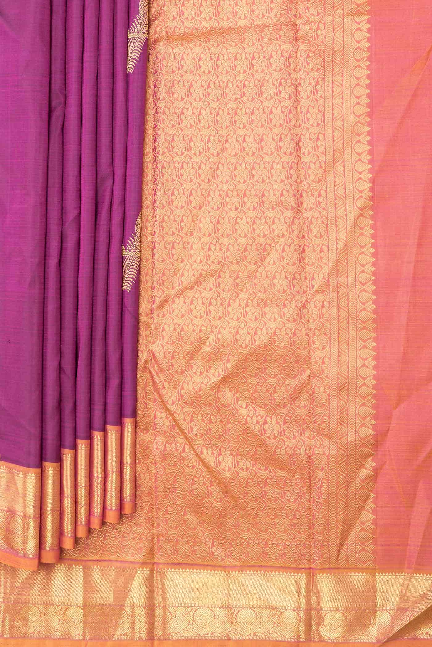Pure Silk Pure Zari Magenta Dual Tone Kanchipuram Saree