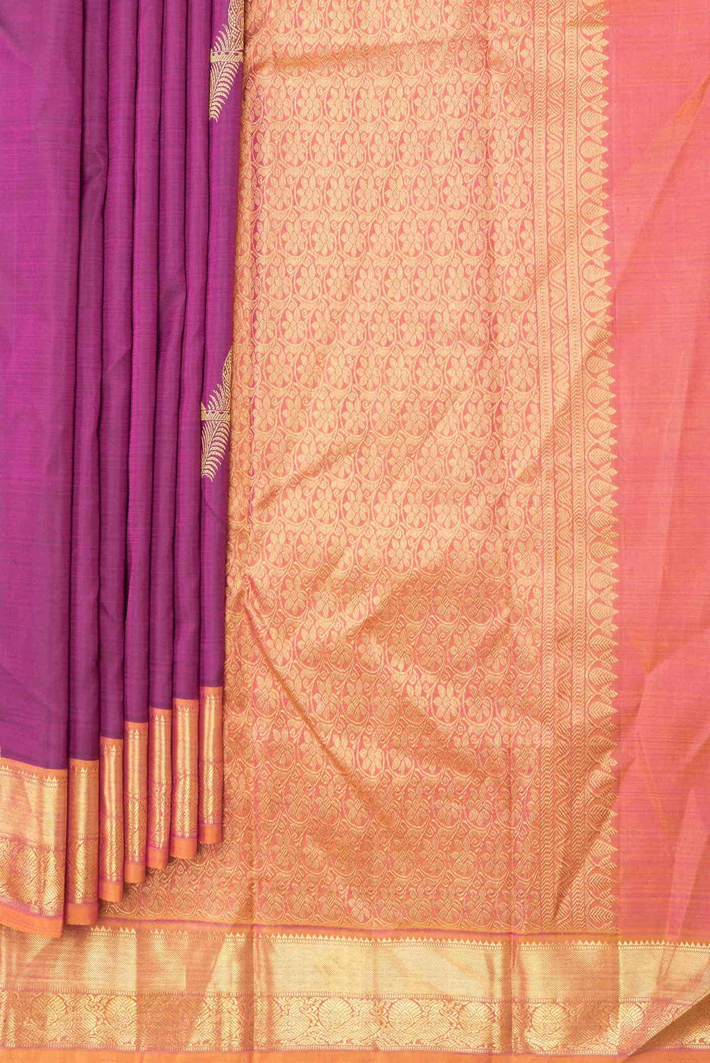 Pure Silk Pure Zari Magenta Dual Tone Kanchipuram Saree