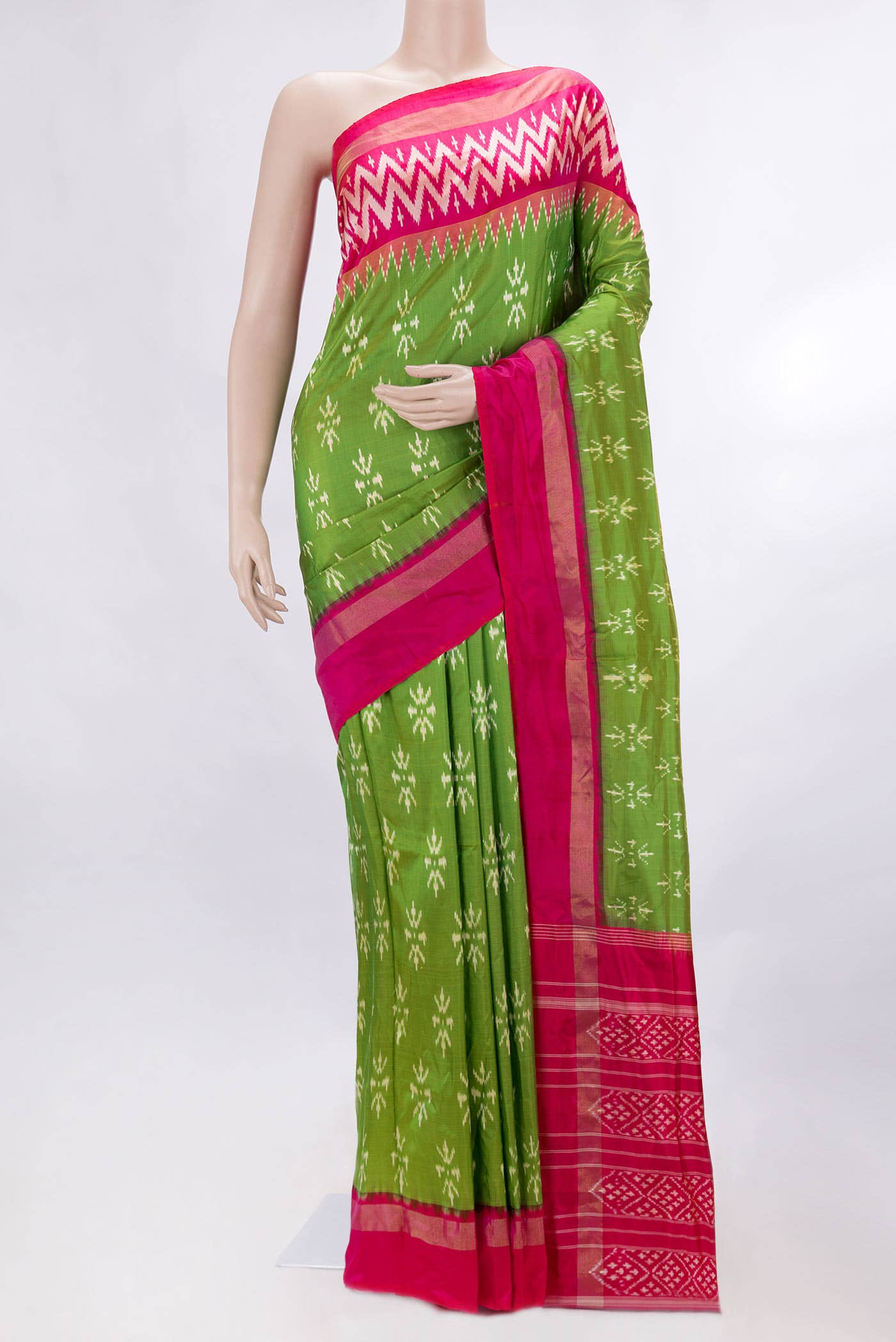 Parrot Green Dual Tone Double Ikat Saree