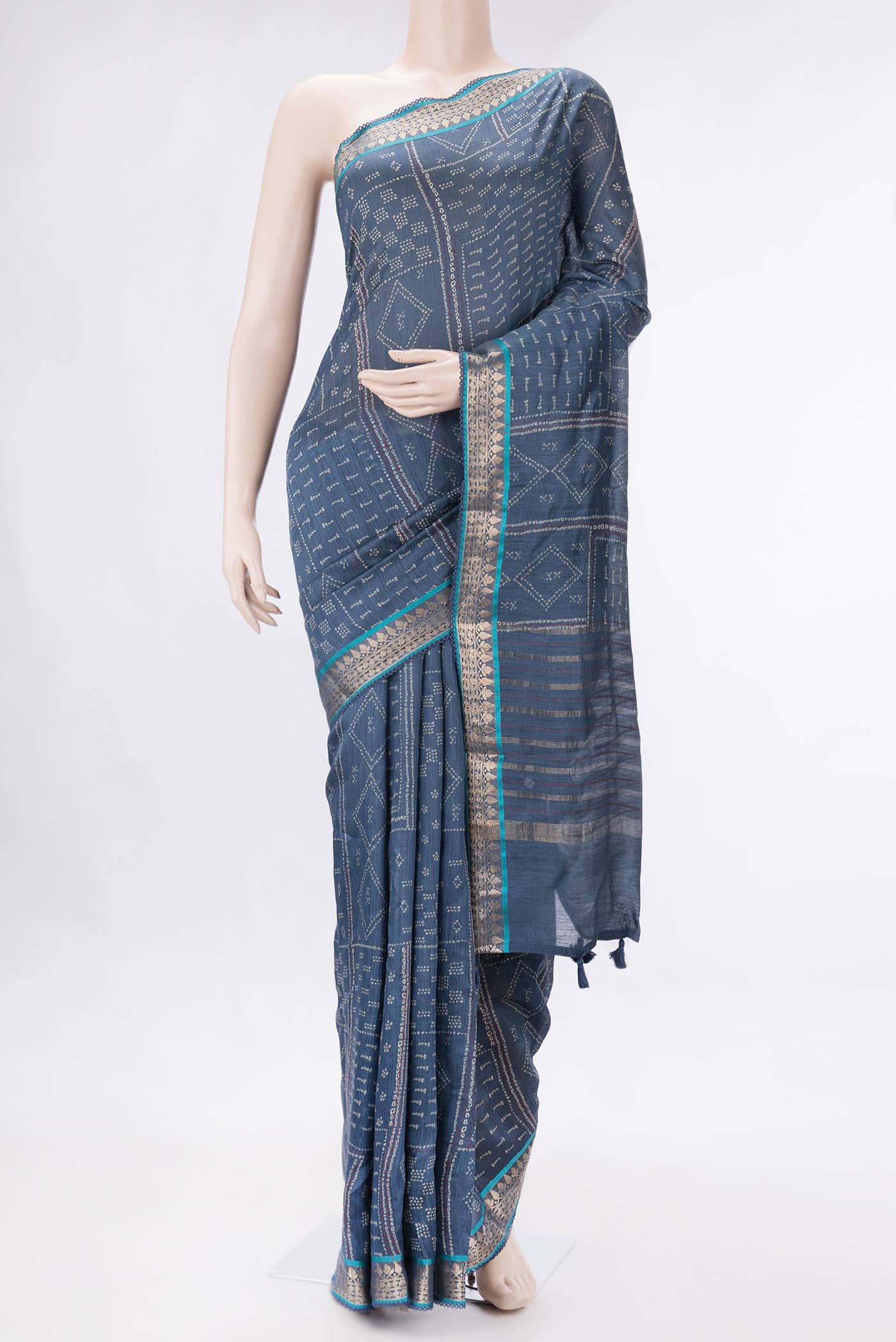 Blue Grey Dual Tone Tussar Silk Saree