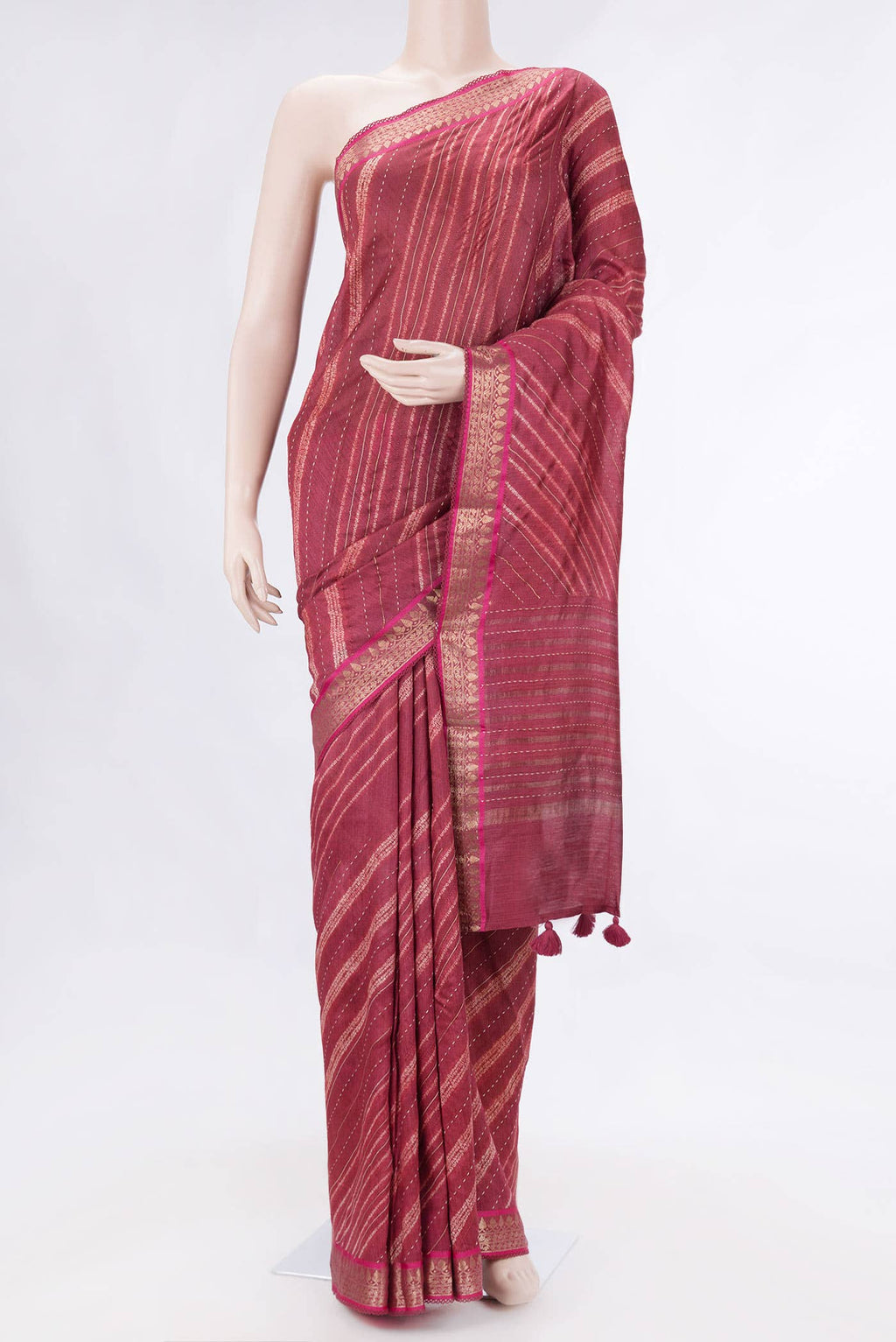 Dark Pink Dual Tone Tussar Silk Saree