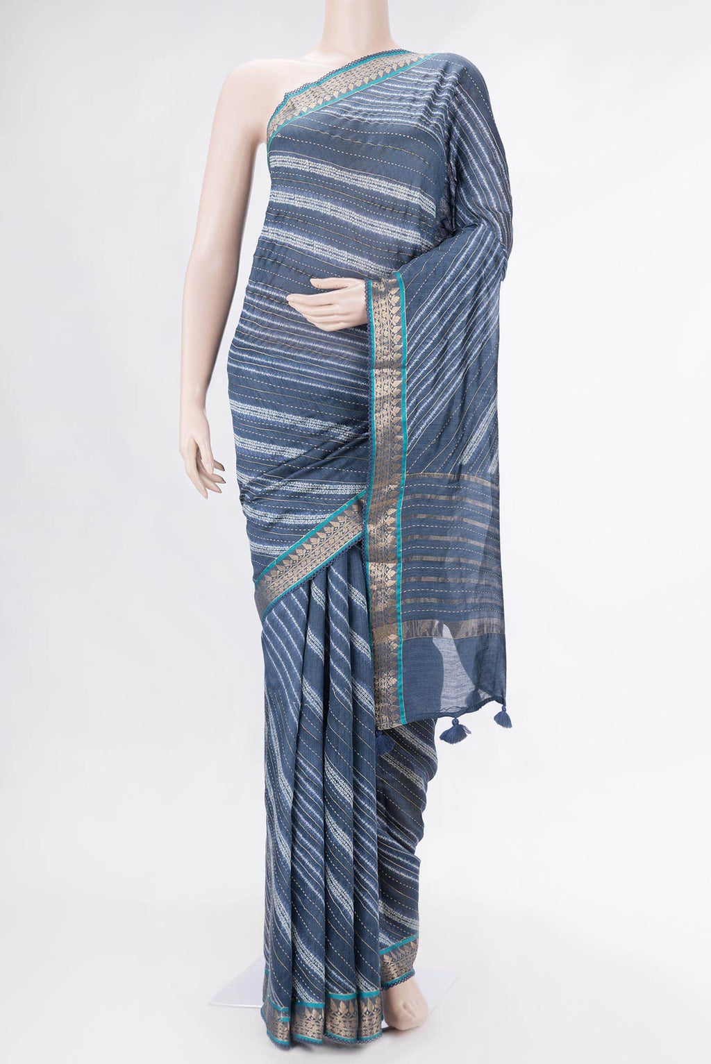 Blue Grey Dual Tone Tussar Silk Saree