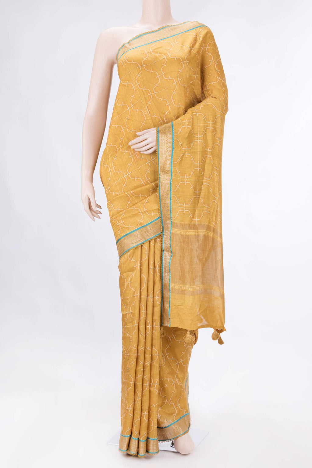 Mustard Dual Tone Tussar Silk Saree