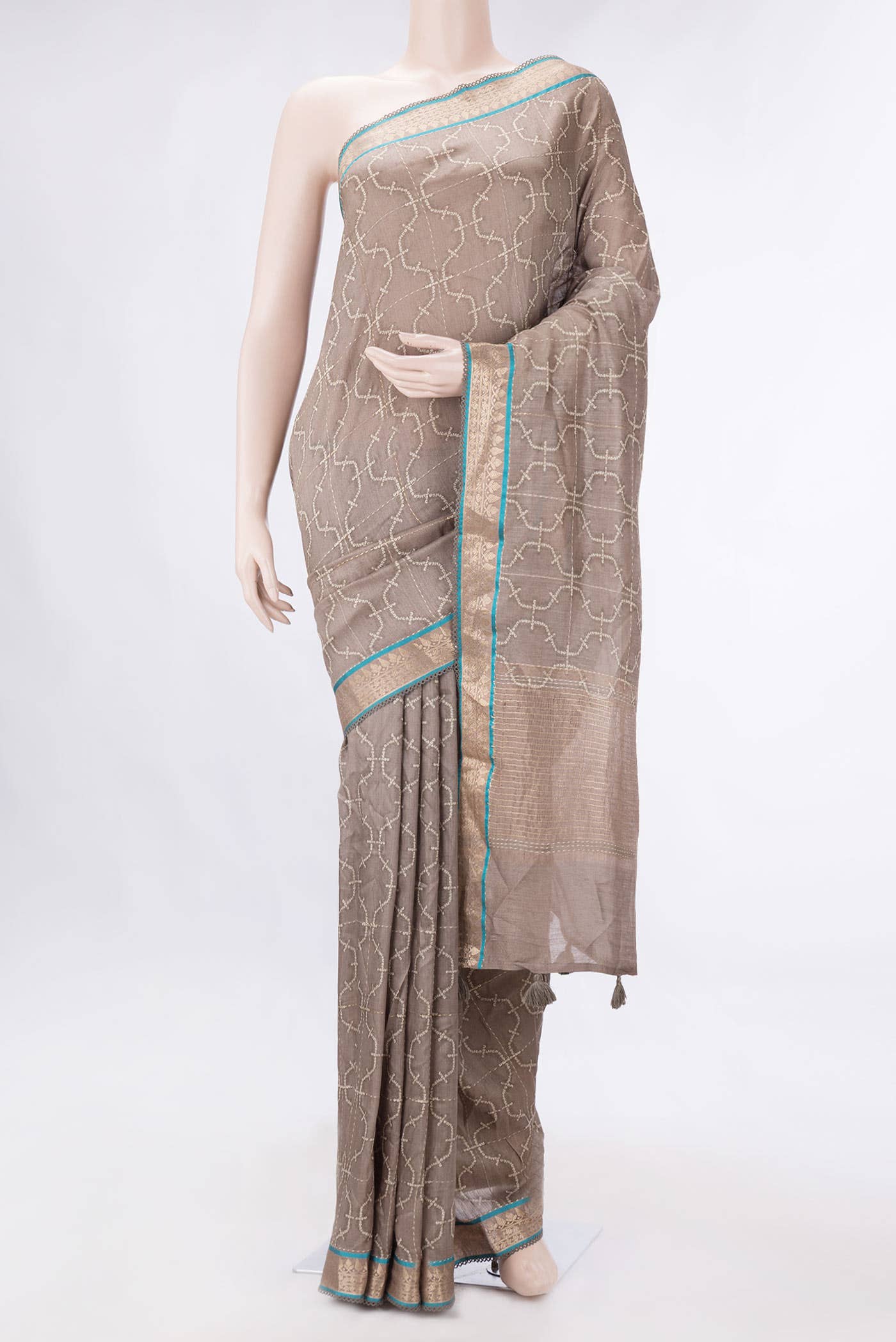 Beige Dual Tone Tussar Silk Saree