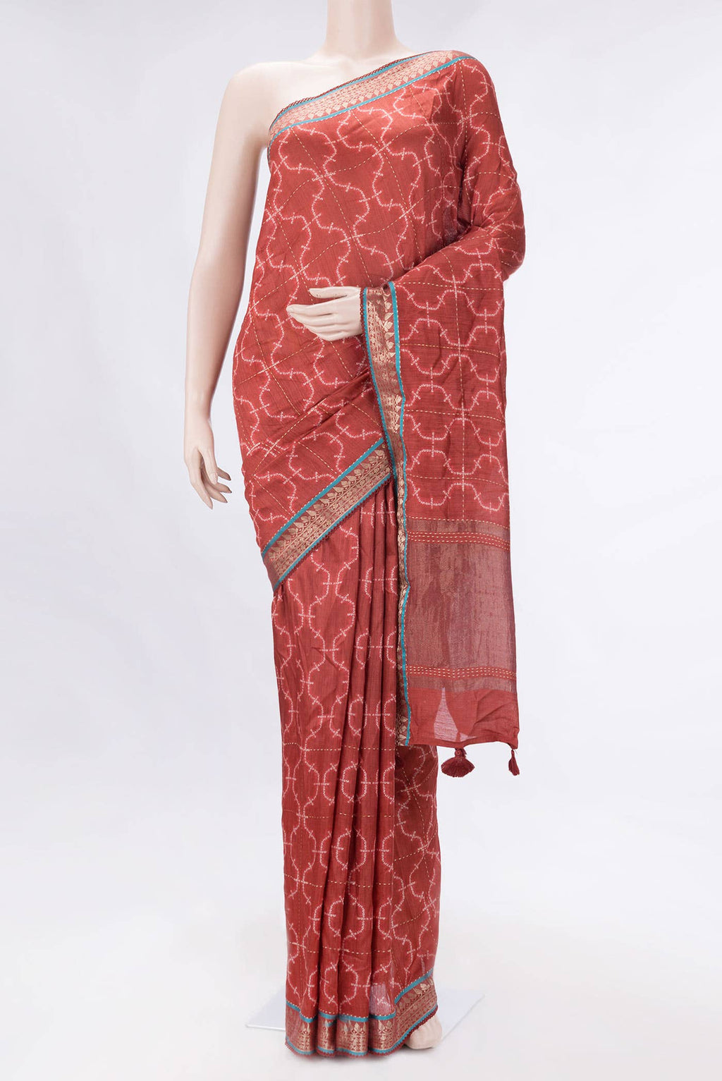 Red Dual Tone Tussar Silk Saree
