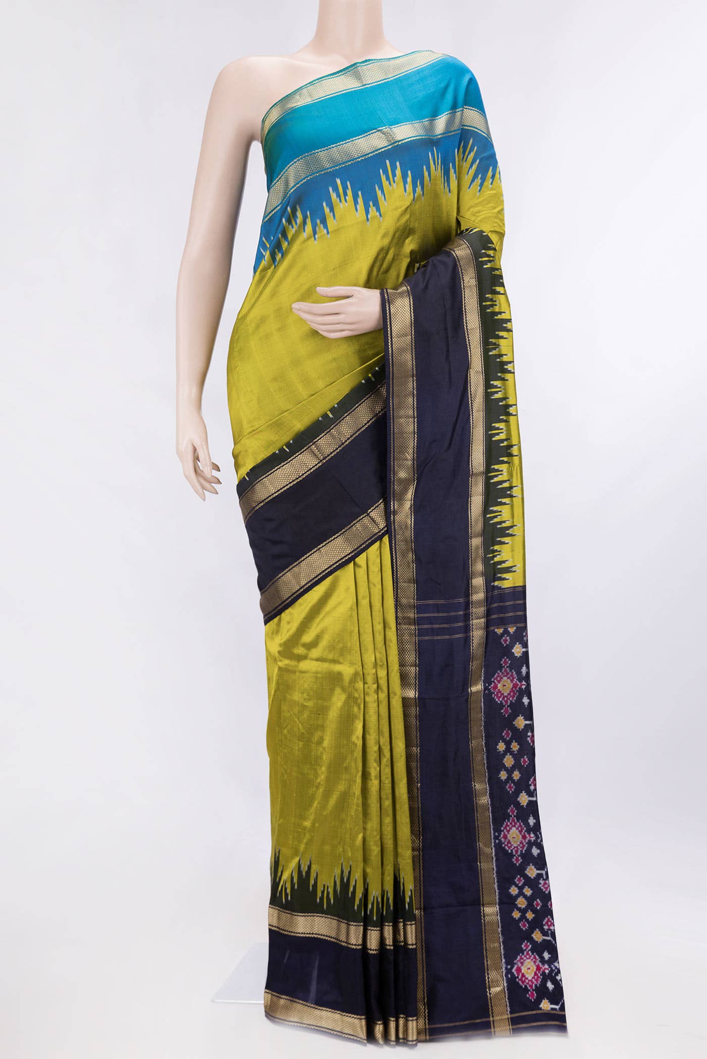 Mehandi Green Dual Tone Double Ikat Saree