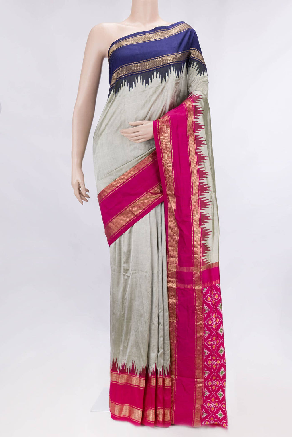Grey Dual Tone Double Ikat Saree